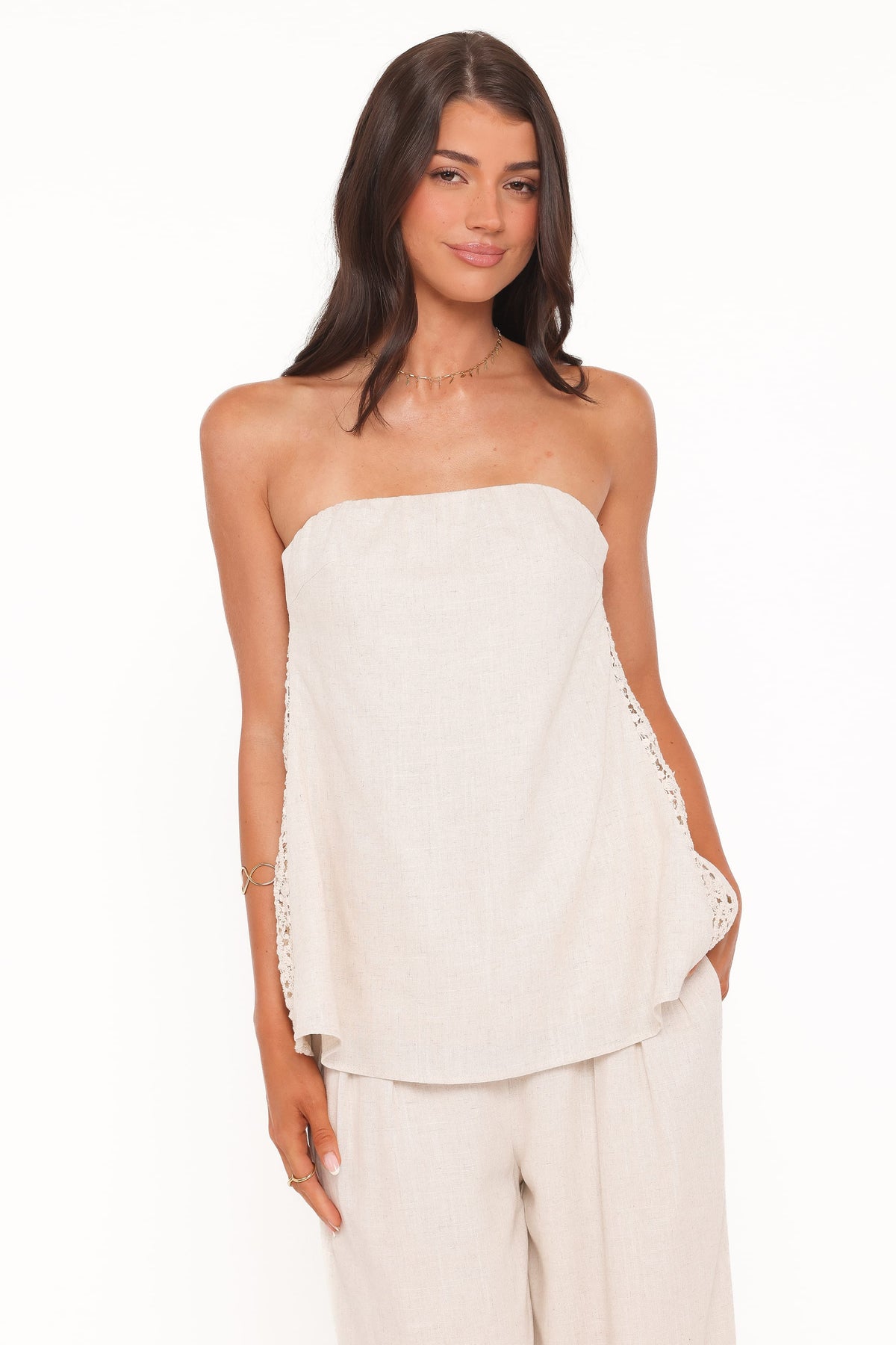 Rosemarie Strapless Top in Beige Lace – view 5 of 8