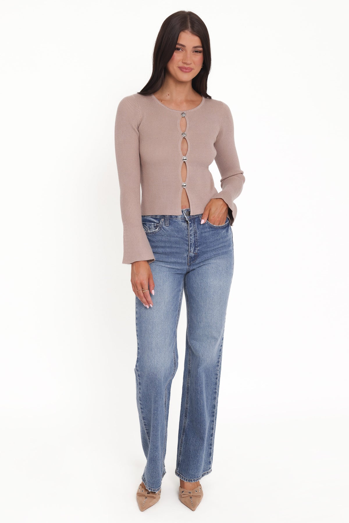 Rosienna Knit Top in Taupe – view 1 of 6