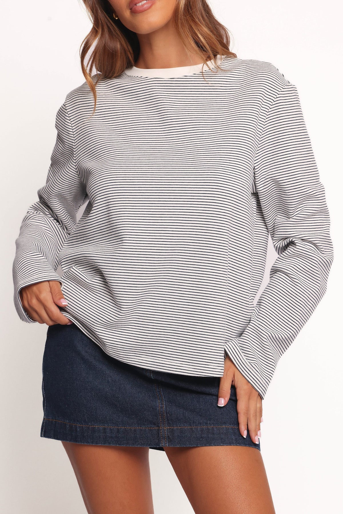Ruva Long Sleeve Tee in Navy White Stripe – view 3 of 8
