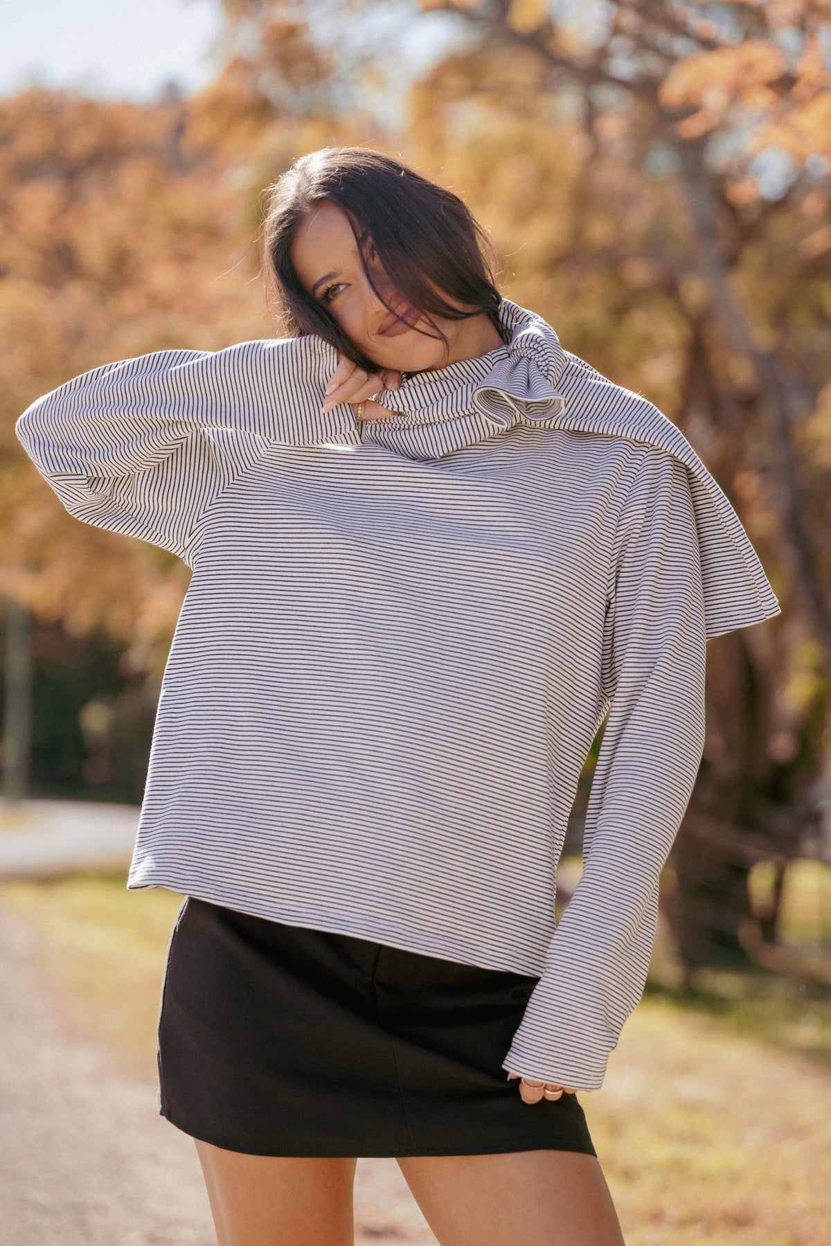 Ruva Long Sleeve Tee in Navy White Stripe – view 7 of 8