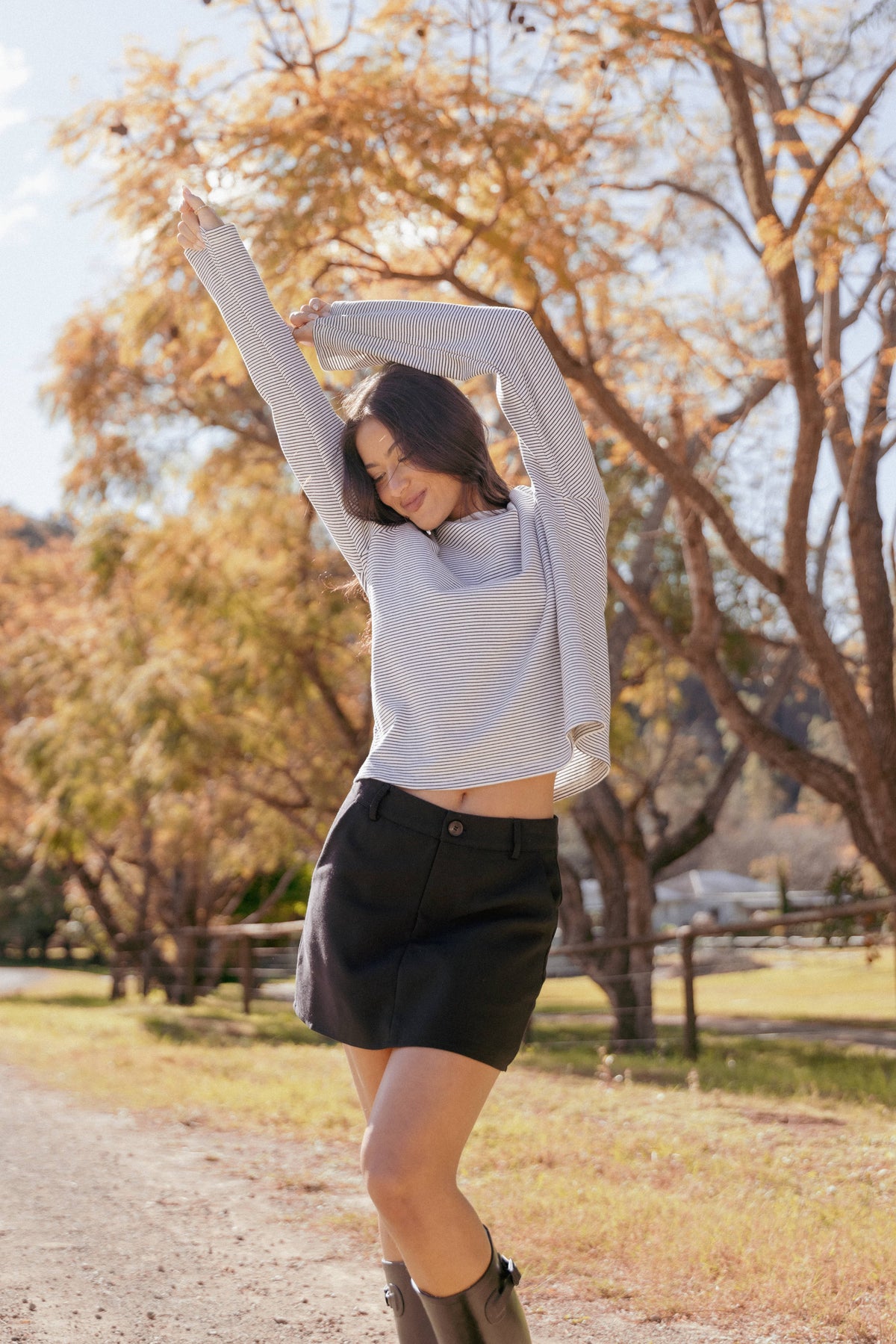 Ruva Long Sleeve Tee in Navy White Stripe – view 1 of 8