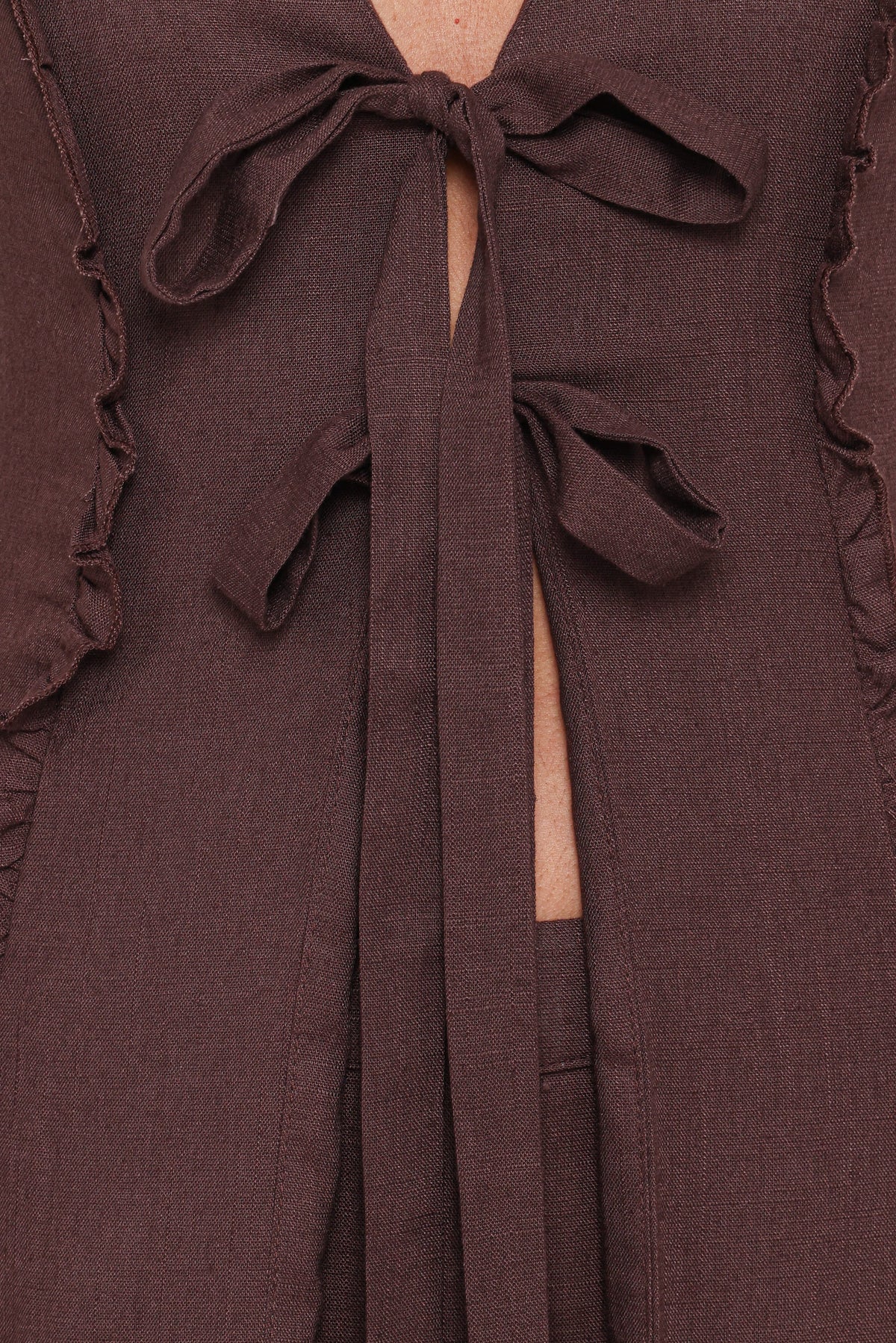 Sasha Frill Tie Front Top in Dark Brown – view 8 of 9