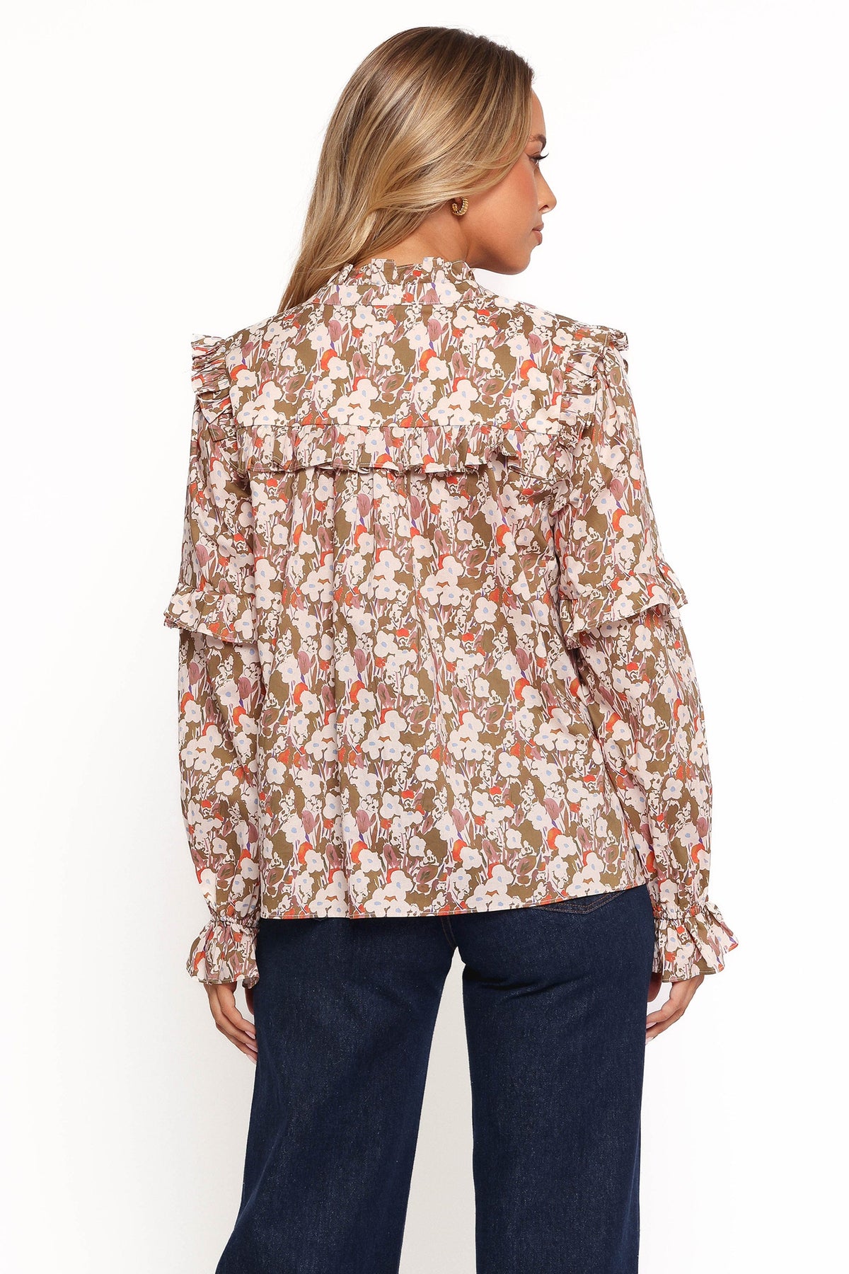 Selmah Long Sleeve Top in Cream Olive Orange – view 6 of 9