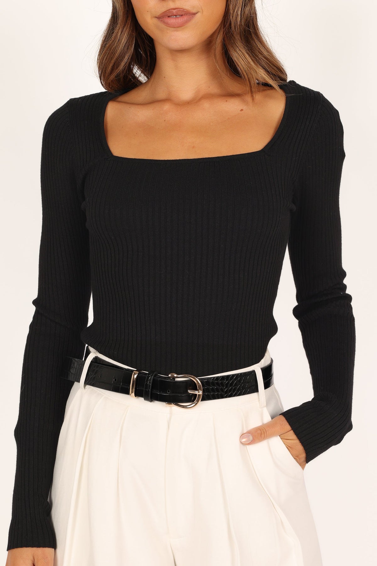Shani Ribbed Knit Top in Black – view 2 of 7