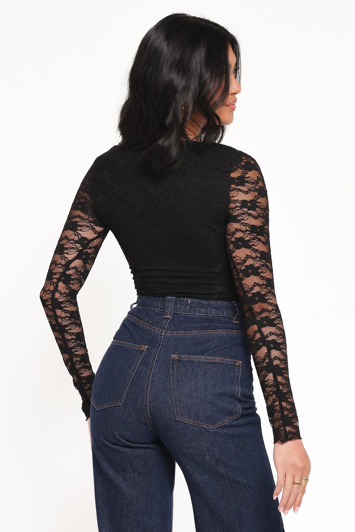 Skyler Square Neck Stretch Lace Top in Black – view 4 of 6