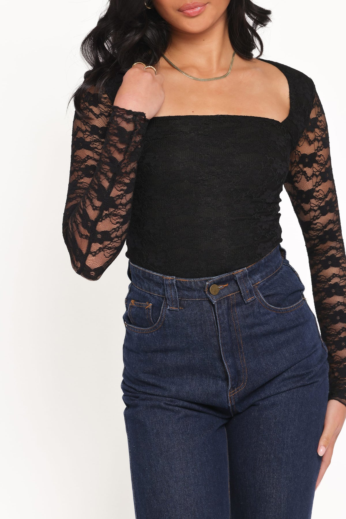 Skyler Square Neck Stretch Lace Top in Black – view 2 of 6