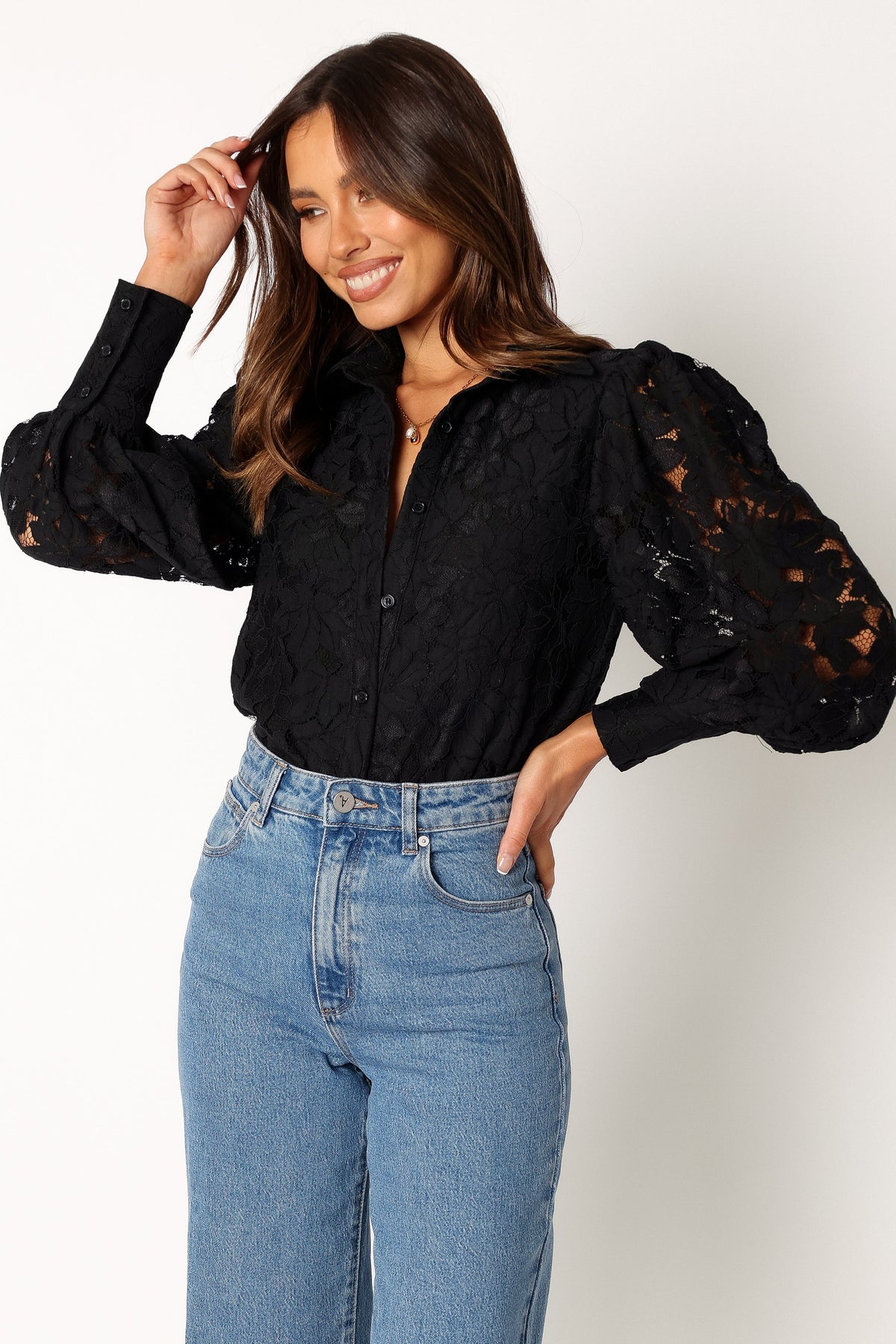 Tadeo Lace Shirt in Black – view 2 of 10