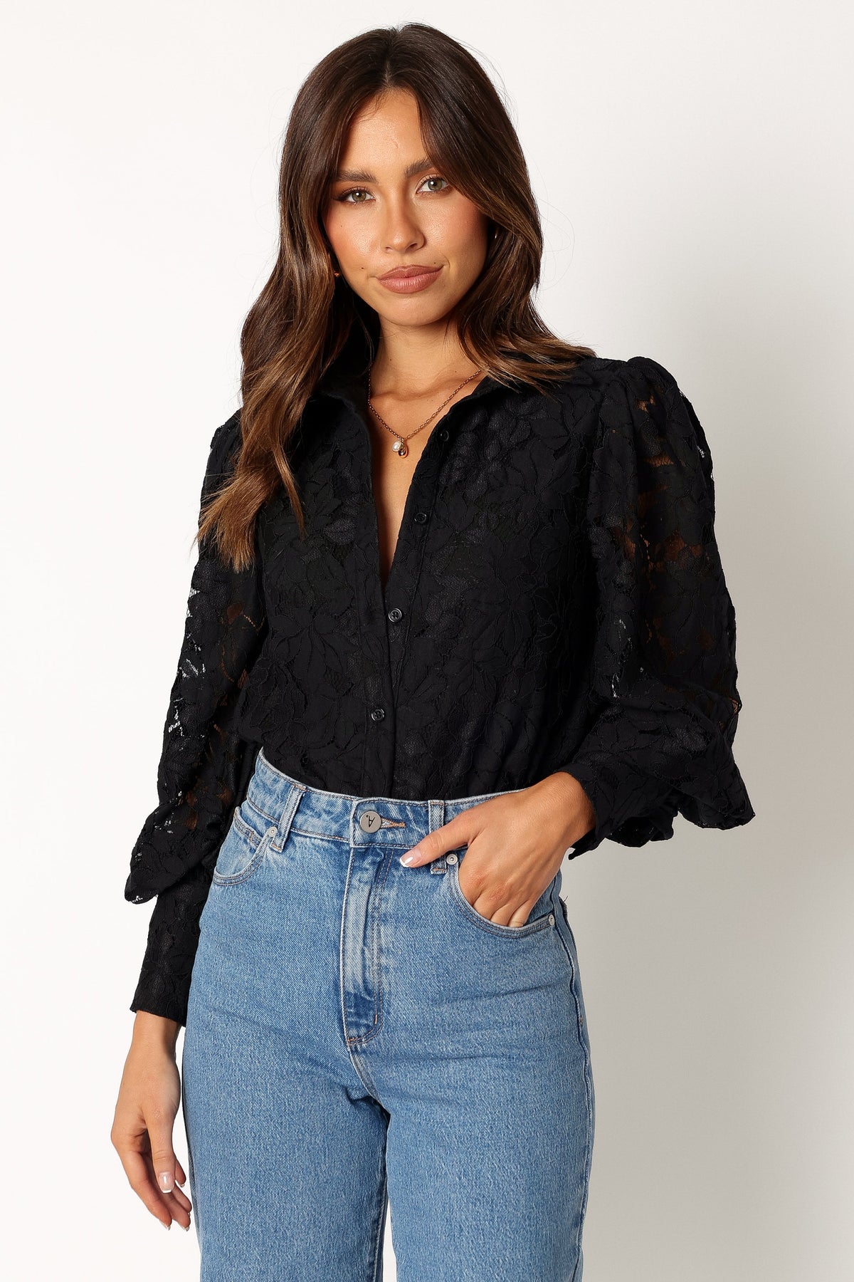 Tadeo Lace Shirt in Black – view 1 of 10