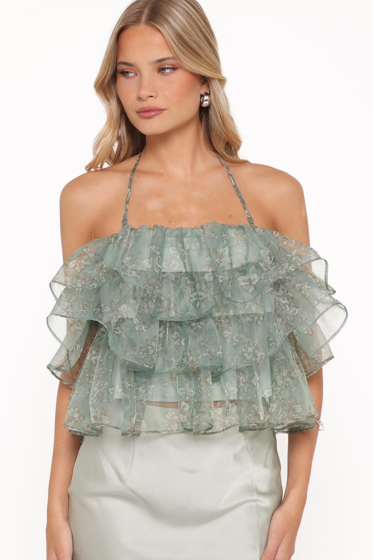 Taelya Flounce Top in Mint Green Floral – view 3 of 8