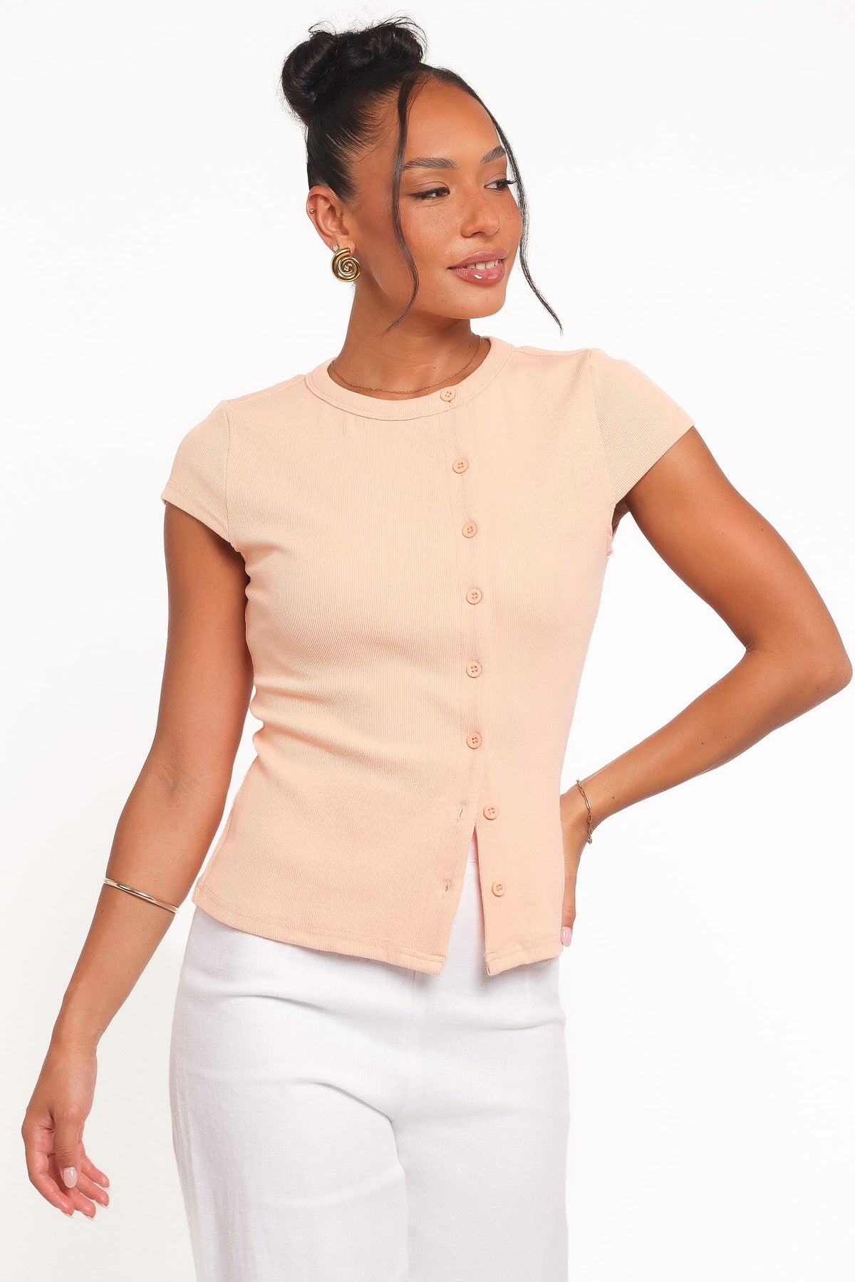 Tatum Asymmetrical Knit Top in Coral – view 2 of 8