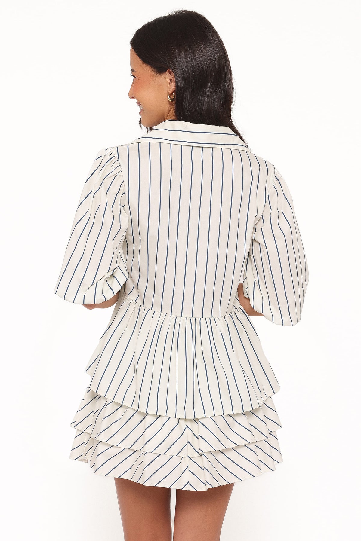 Thomas Short Sleeve Peplum Top in Yellow/Blue Stripe – view 4 of 7