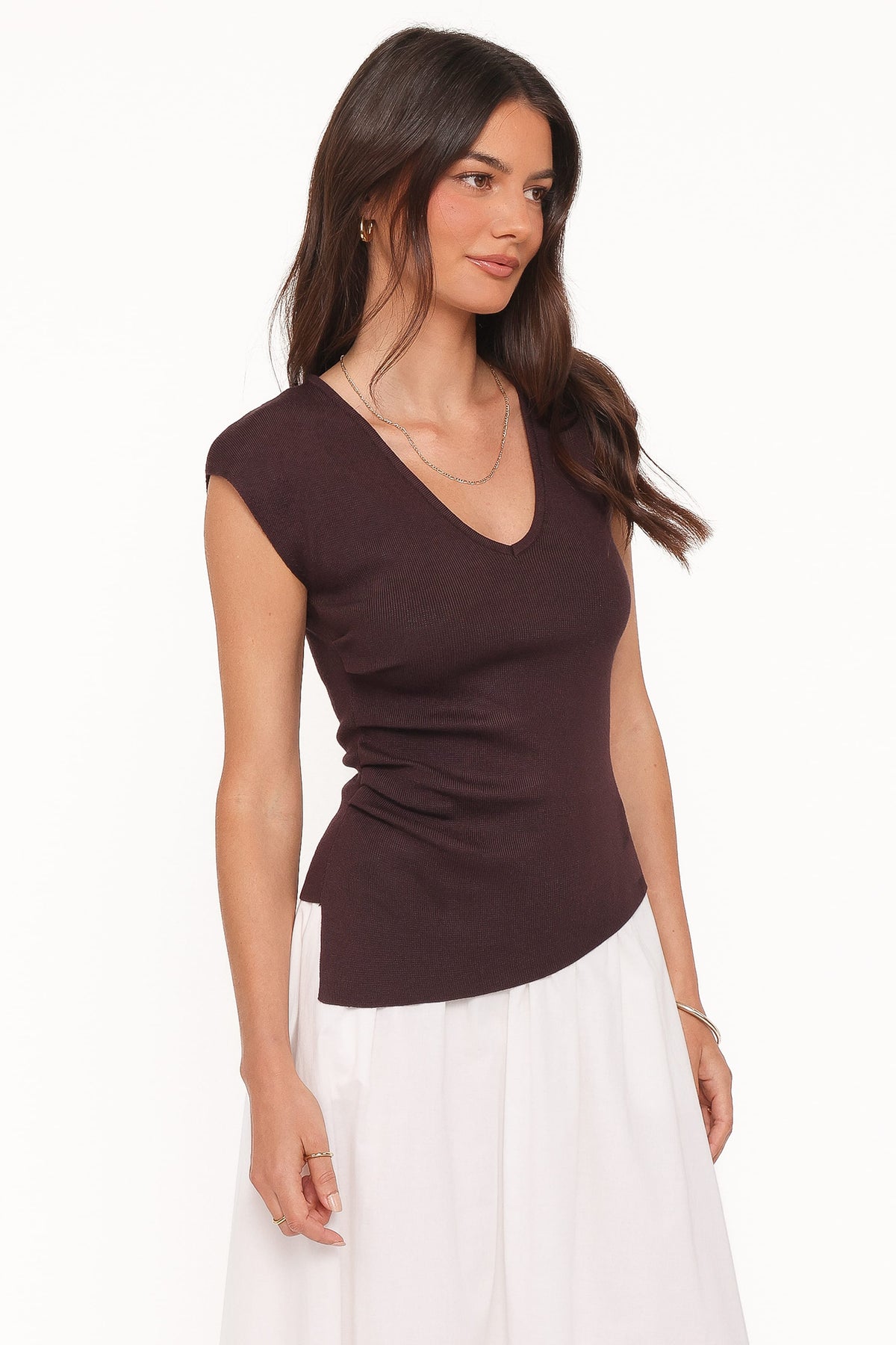 Tori Side Cinch Knitted Top in Chocolate Brown – view 4 of 7