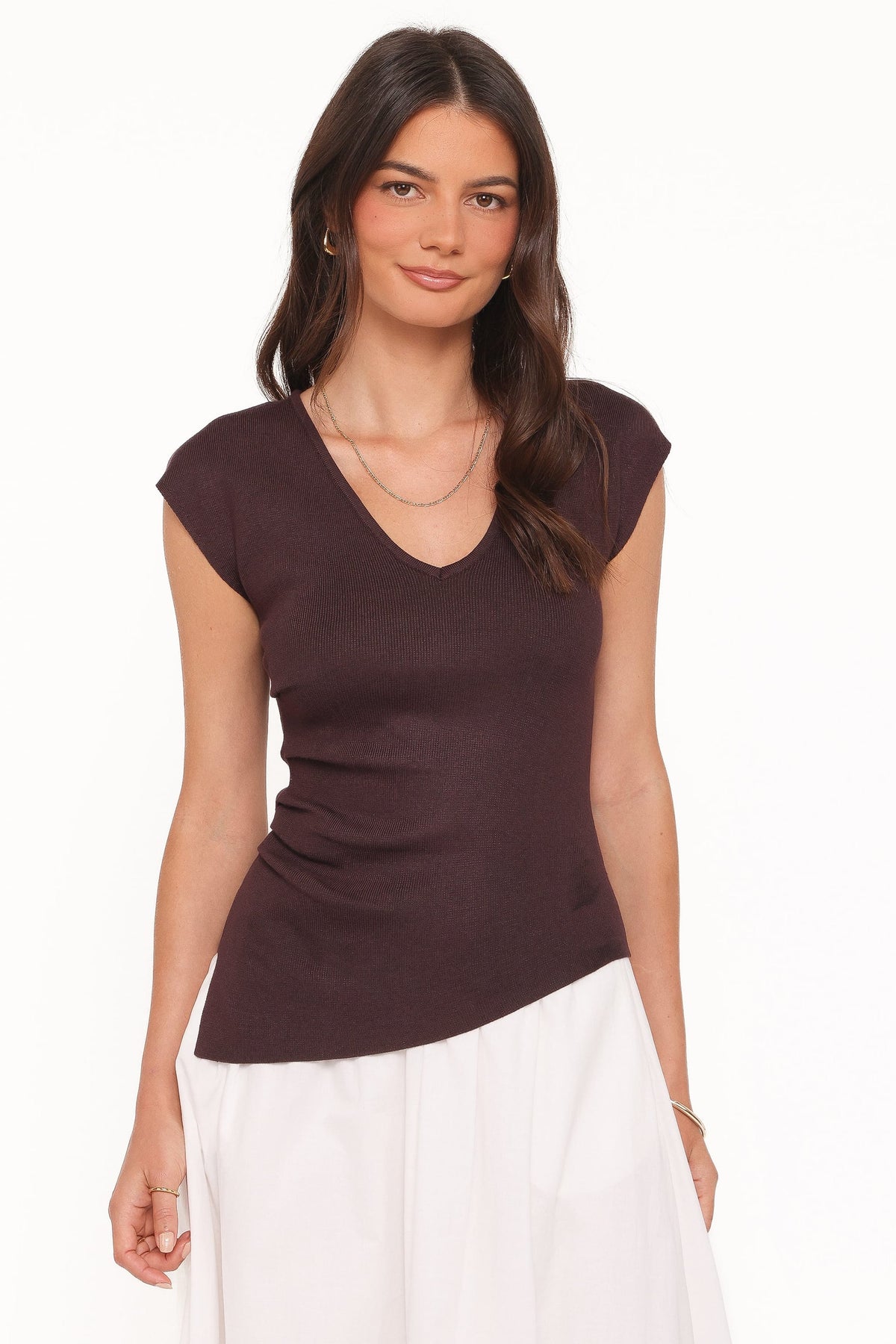 Tori Side Cinch Knitted Top in Chocolate Brown – view 1 of 7