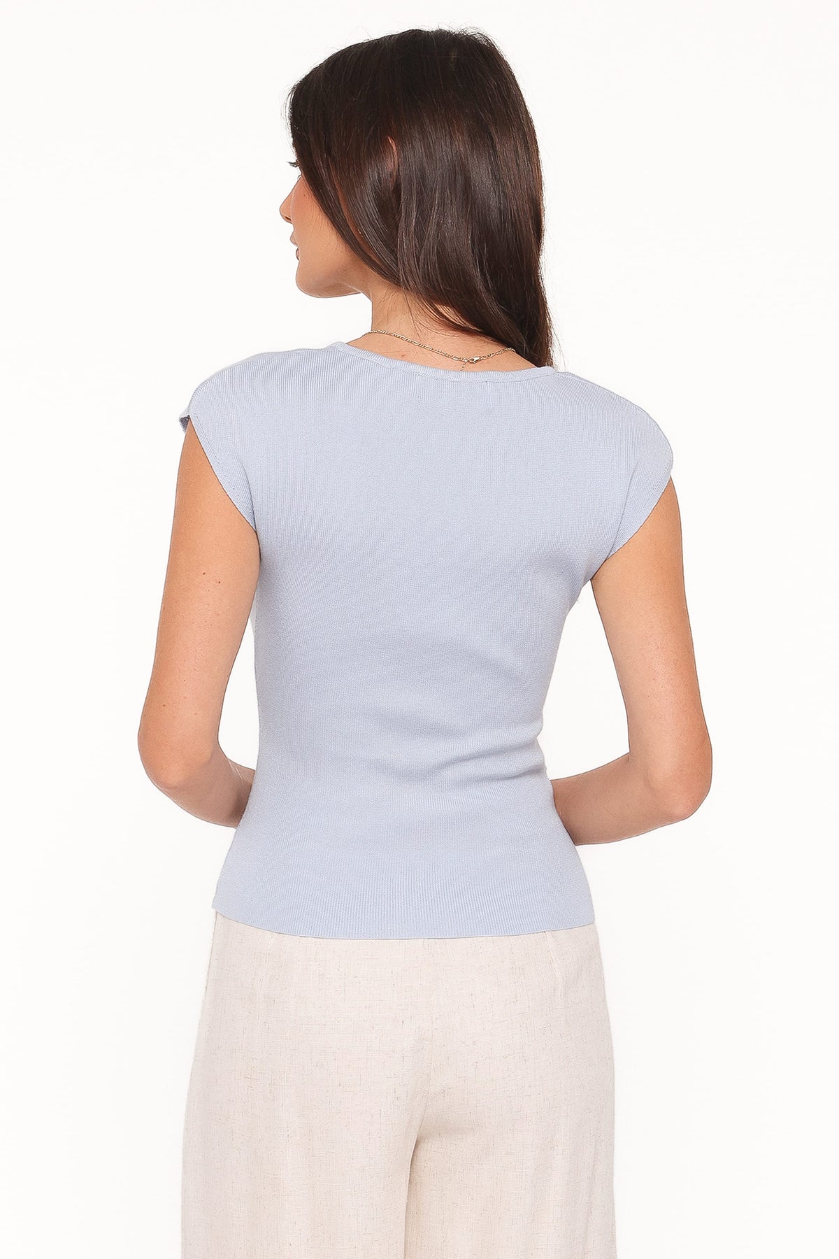 Tori Side Cinch Knitted Top in Light Blue – view 4 of 6