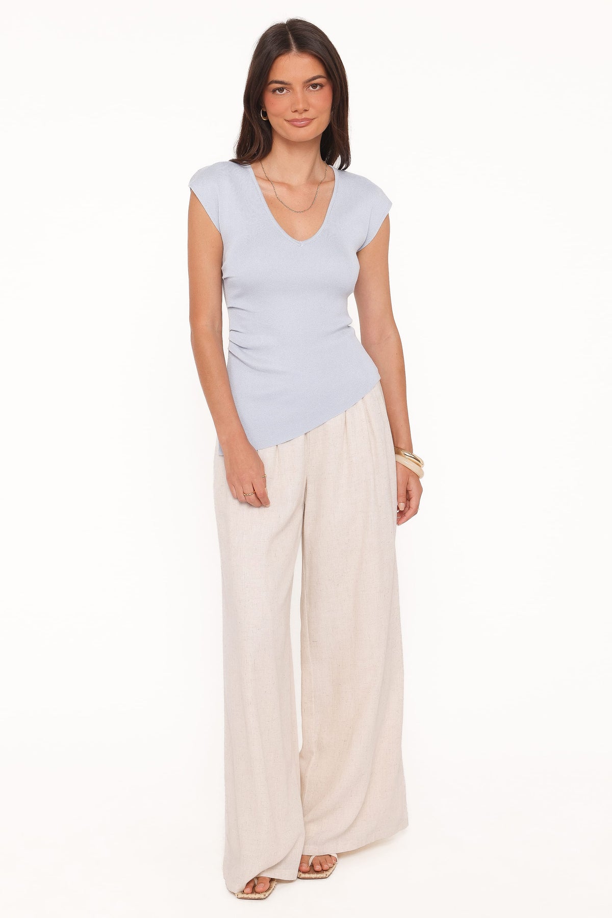 Tori Side Cinch Knitted Top in Light Blue – view 5 of 6
