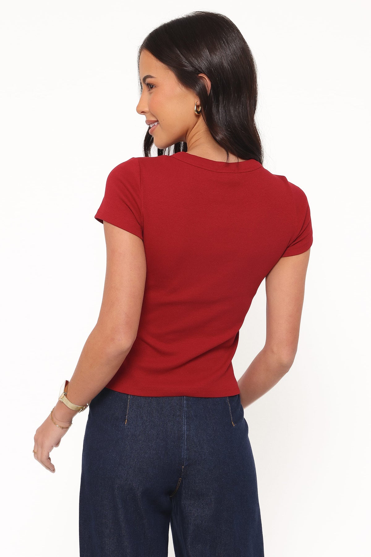 Tylarah Short Sleeve Cardigan Top in Red – view 4 of 7