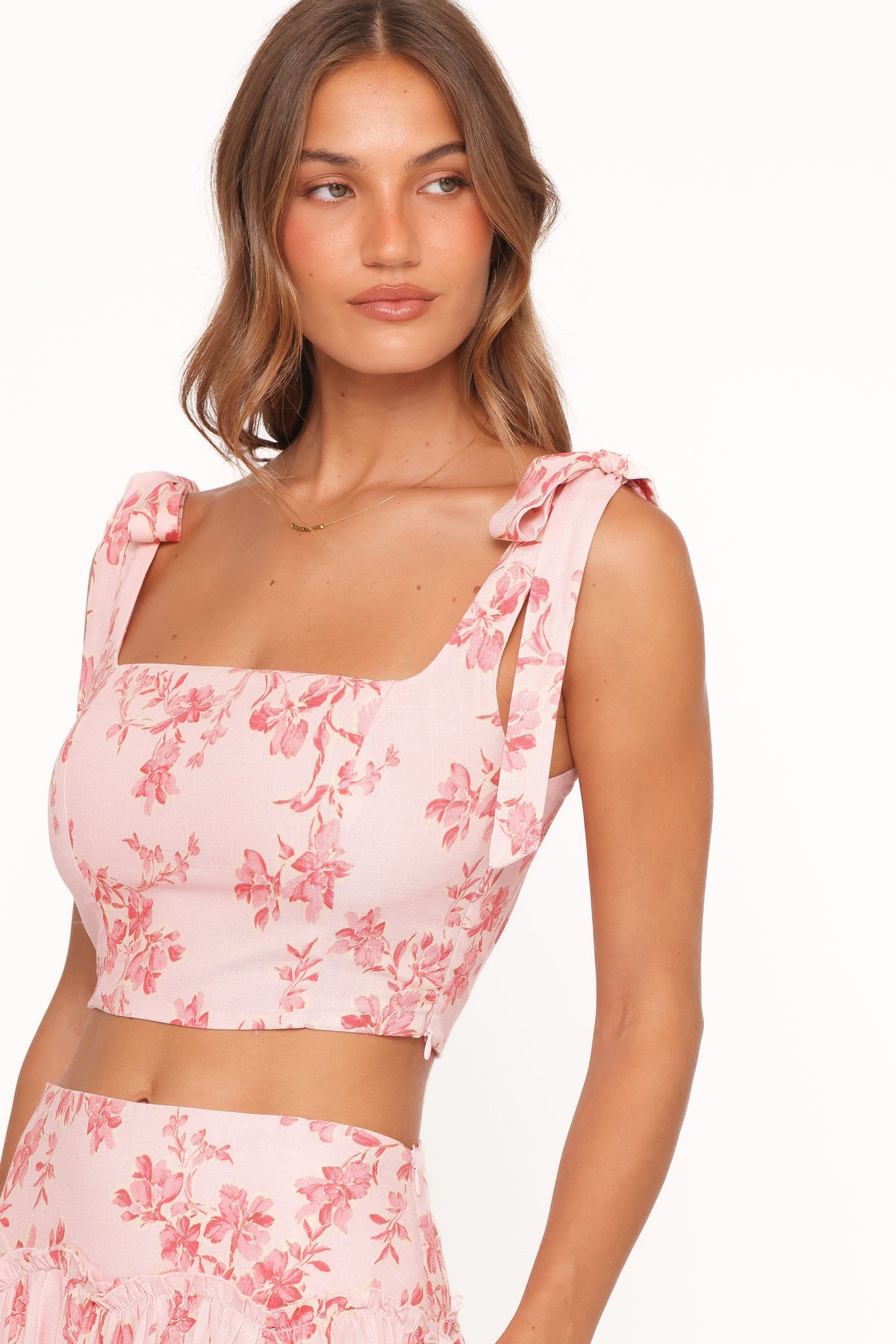 Tyler Tie Shoulder Top in Rose Pink Floral – view 3 of 7