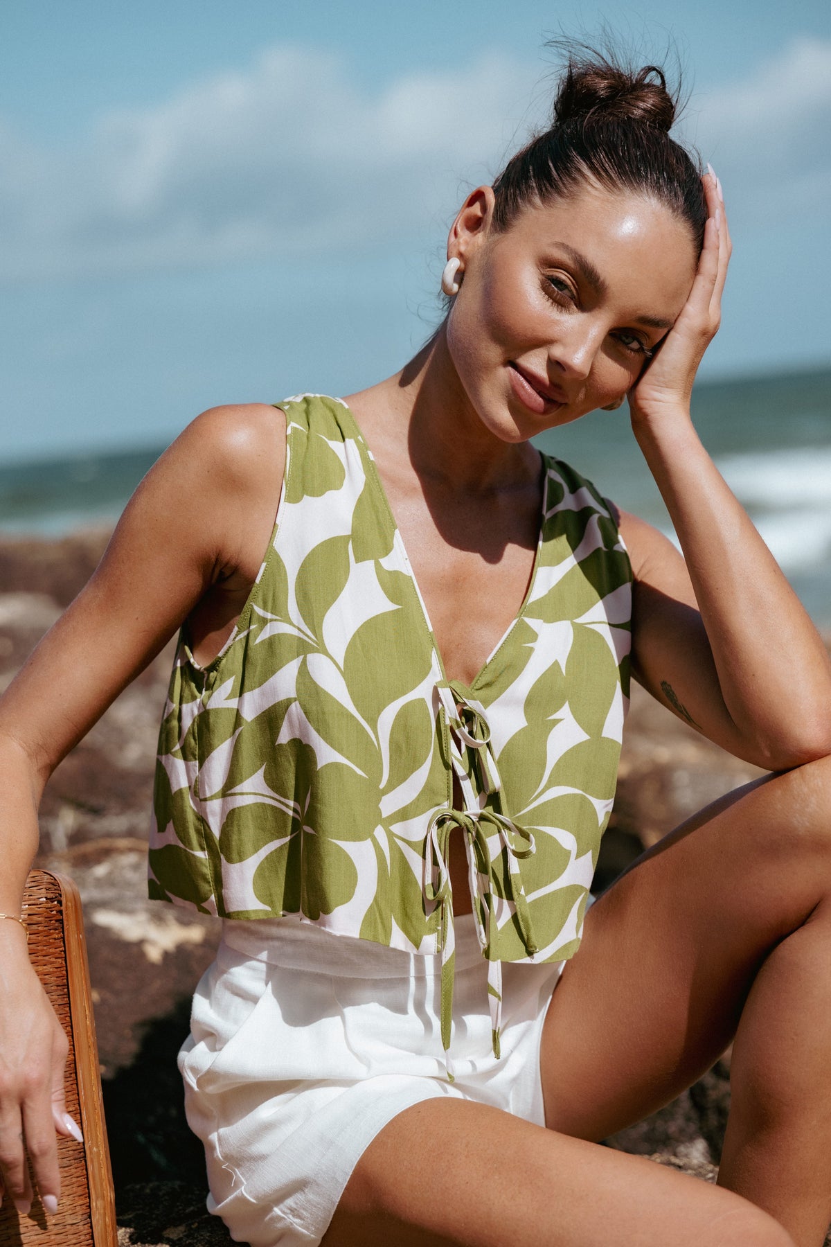 Valia Tie Top in Green Floral – view 1 of 8