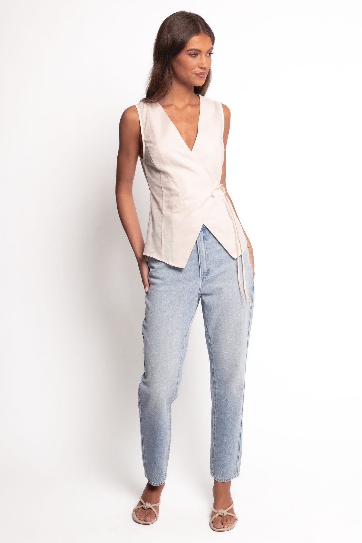 Vanni Wrap Front Linen Top in Cream – view 5 of 6