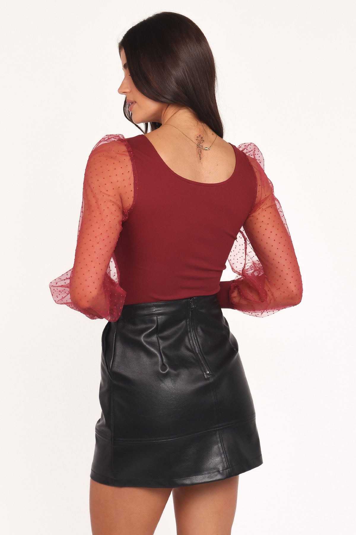 Wesson Sheer Sleeve Top in Merlot – view 4 of 6