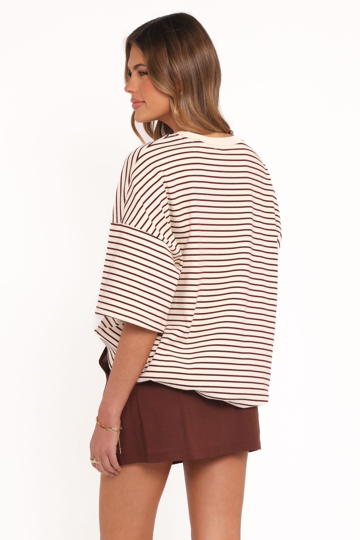 Wilda Oversized Tee in Cream Tan Stripe – view 7 of 8