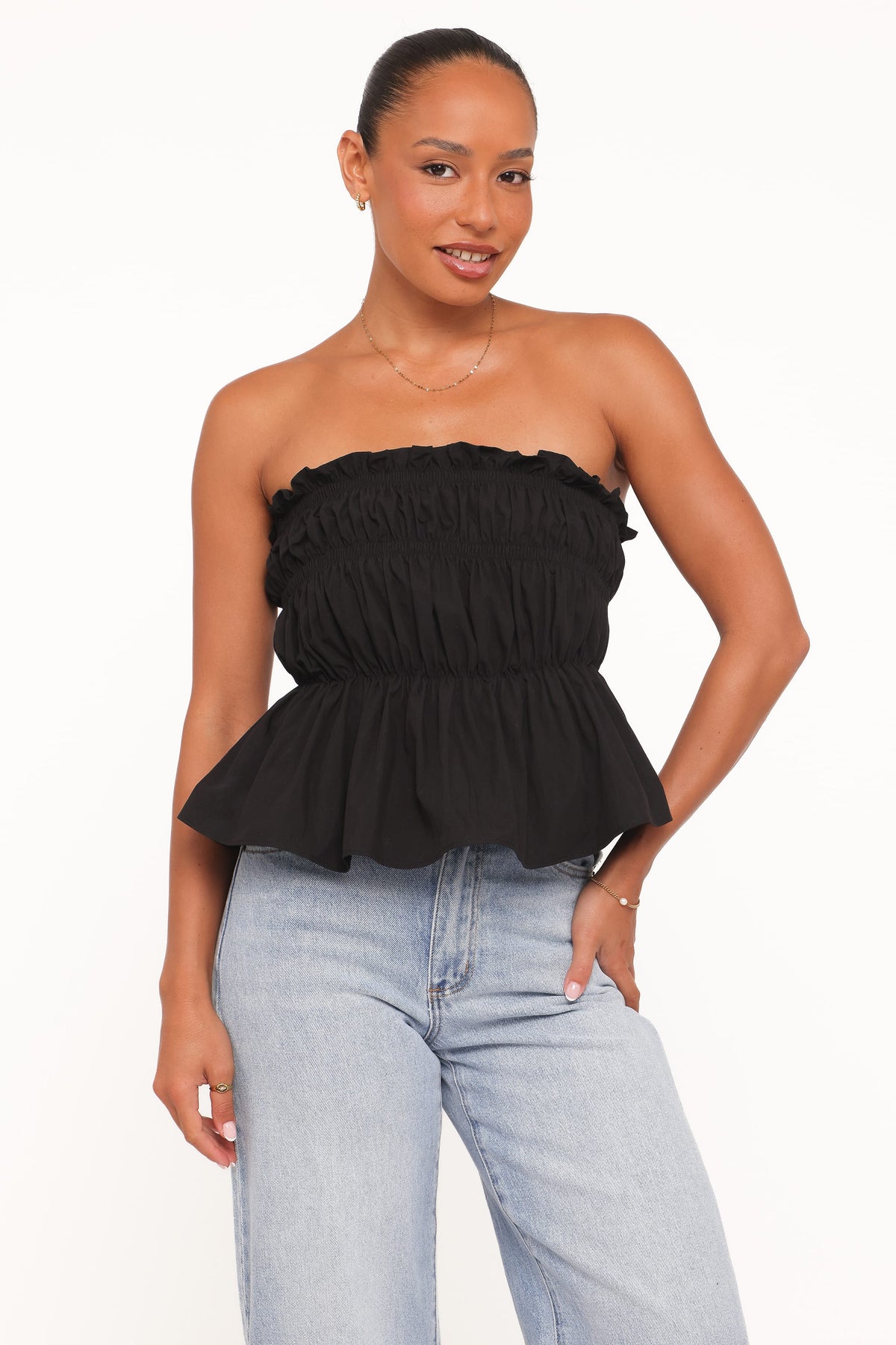 Wilhelmina Strapless Top in Black – view 1 of 6
