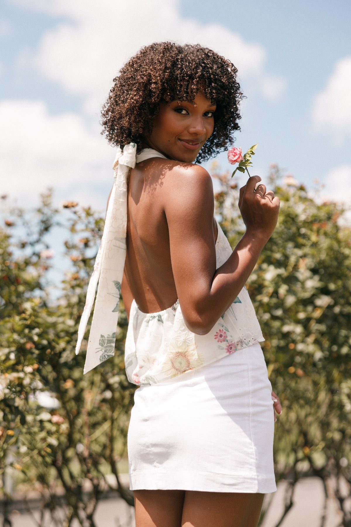 Willa Halterneck Top in White Floral – view 1 of 10