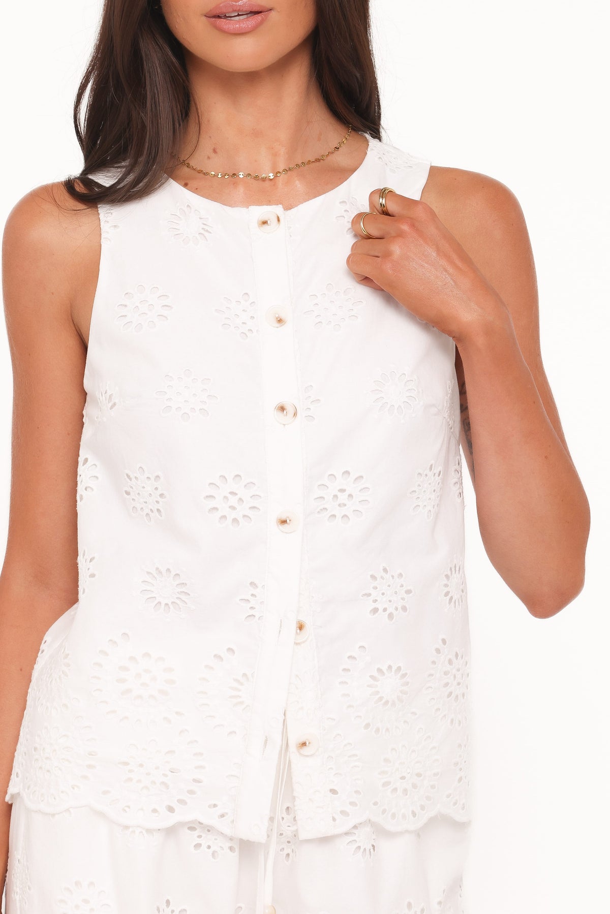 Winny Button Front Top in White Broderie – view 3 of 8
