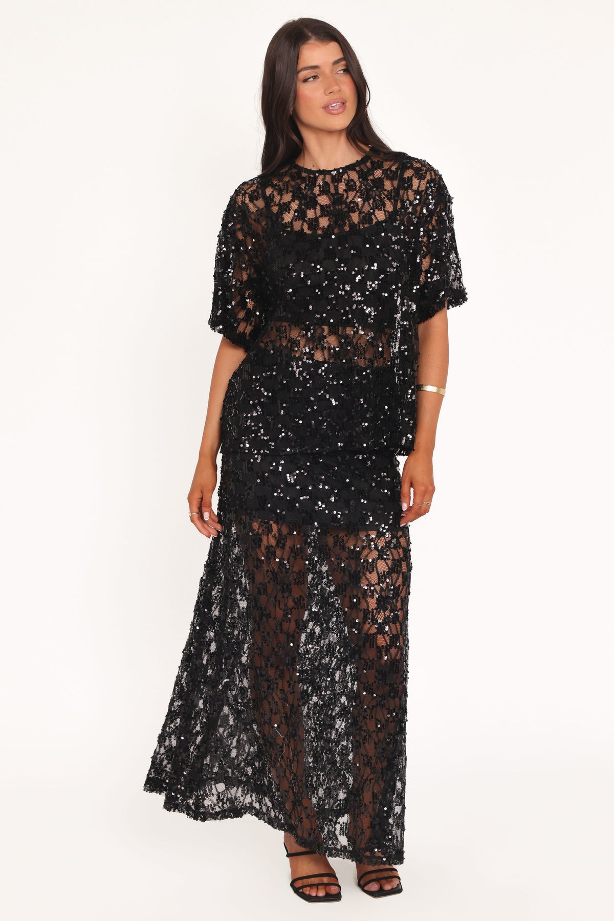 Yonder Sheer Lace Tee Top in Black – view 2 of 6