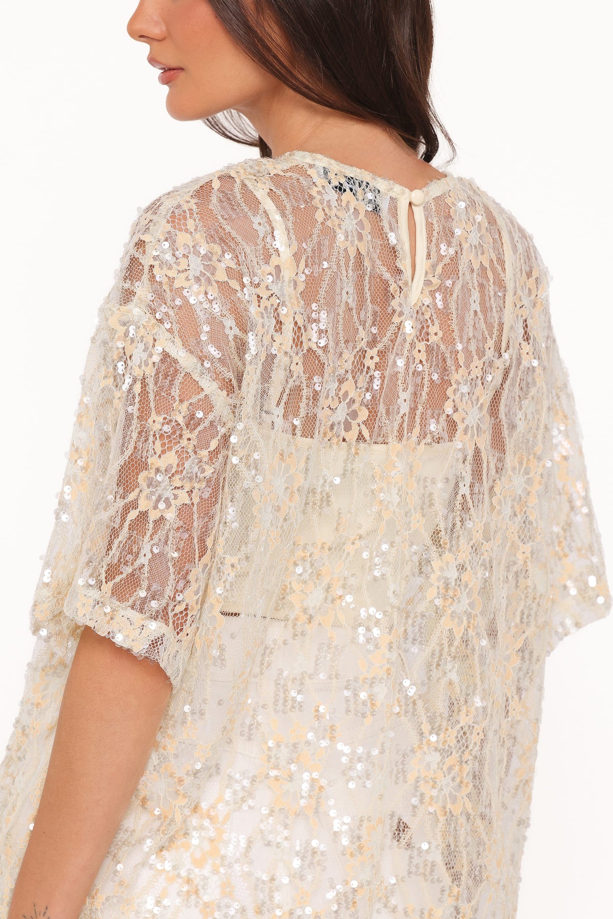 Yonder Sheer Lace Tee Top in Pale Yellow – view 7 of 9