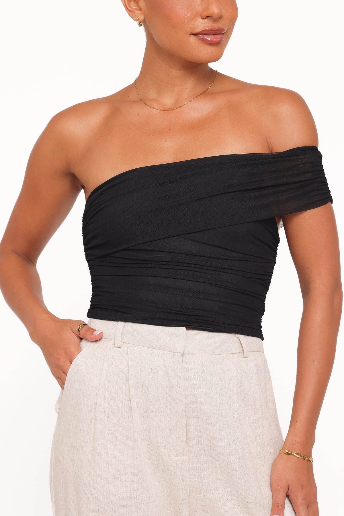 Zachary One Shoulder Top in Black – view 2 of 6