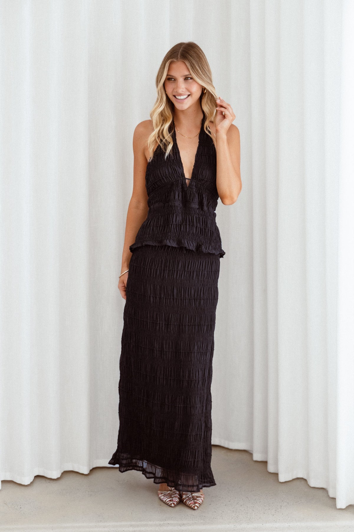 Zafira Textured Halter Top in Black – view 1 of 8