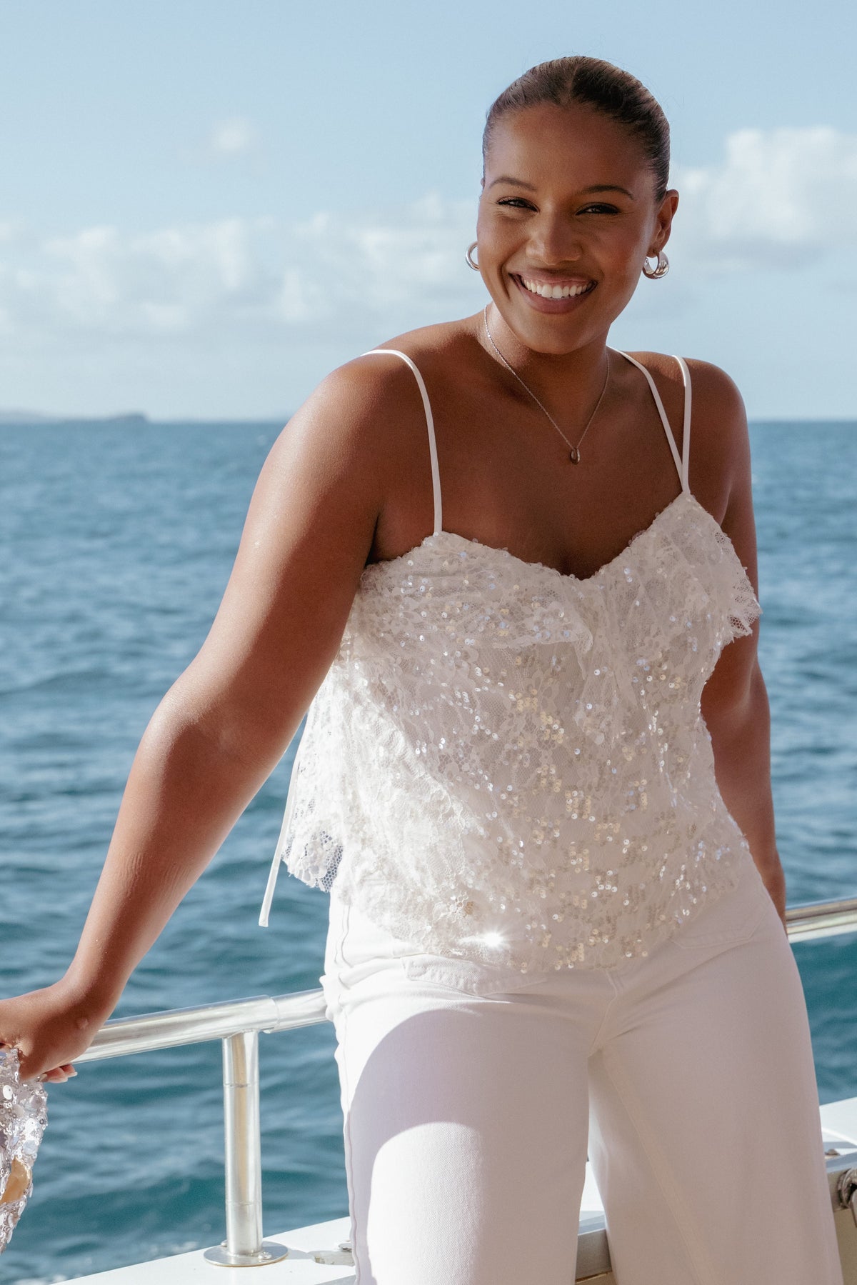 Zinnia Sequins Sleeveless Top in Ivory – view 1 of 8