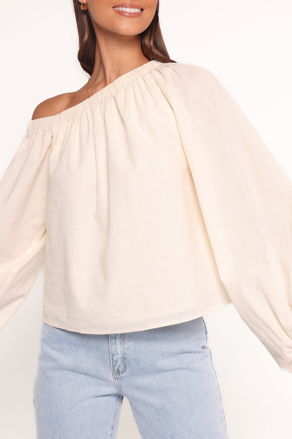 Zion Off Shoulder Long Sleeve Top in Ivory – view 3 of 7