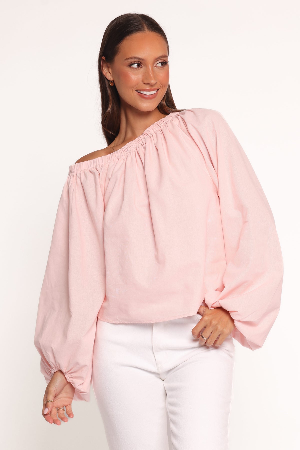 Zion Off Shoulder Long Sleeve Top in Pale Pink – view 1 of 6