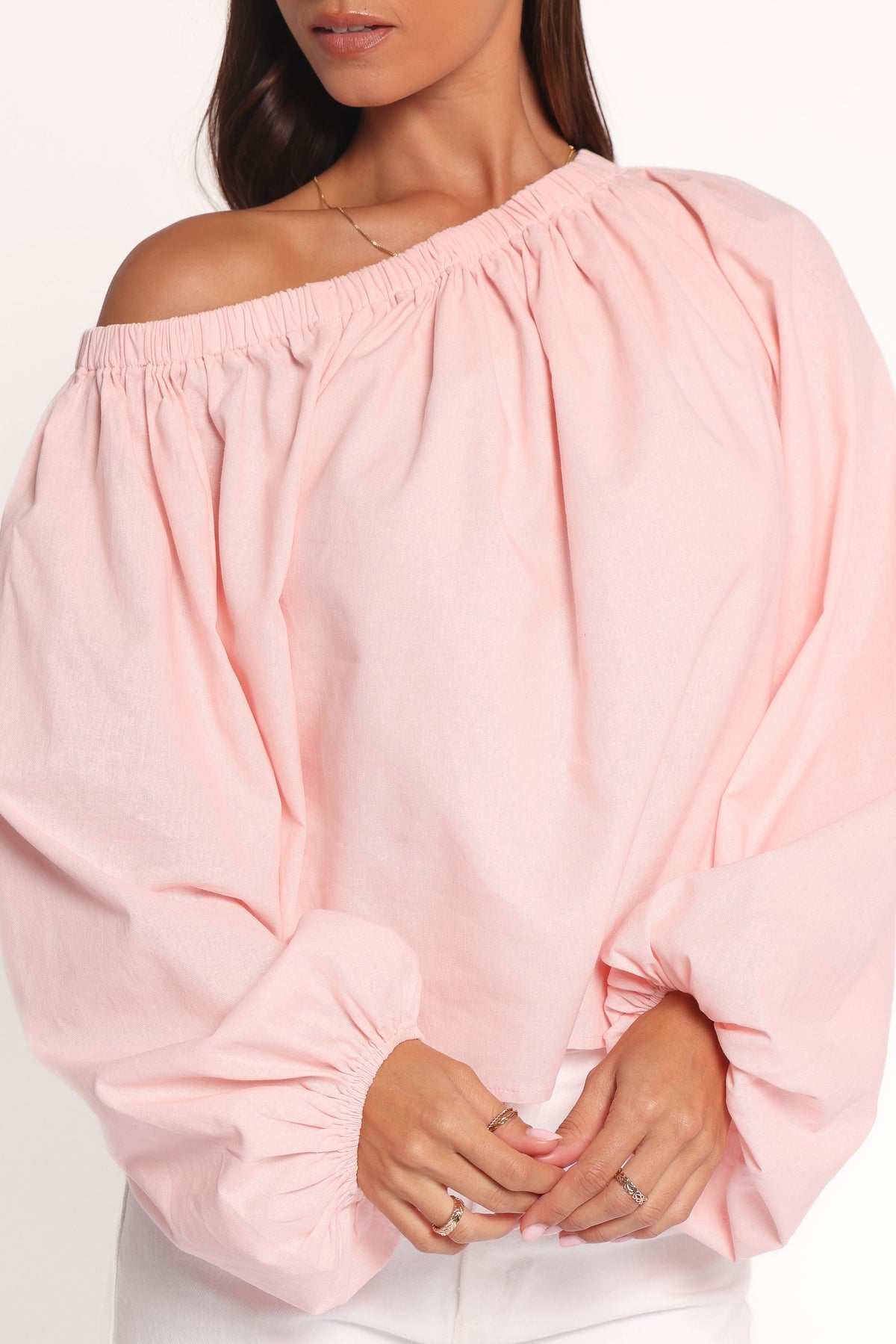 Zion Off Shoulder Long Sleeve Top in Pale Pink – view 2 of 6