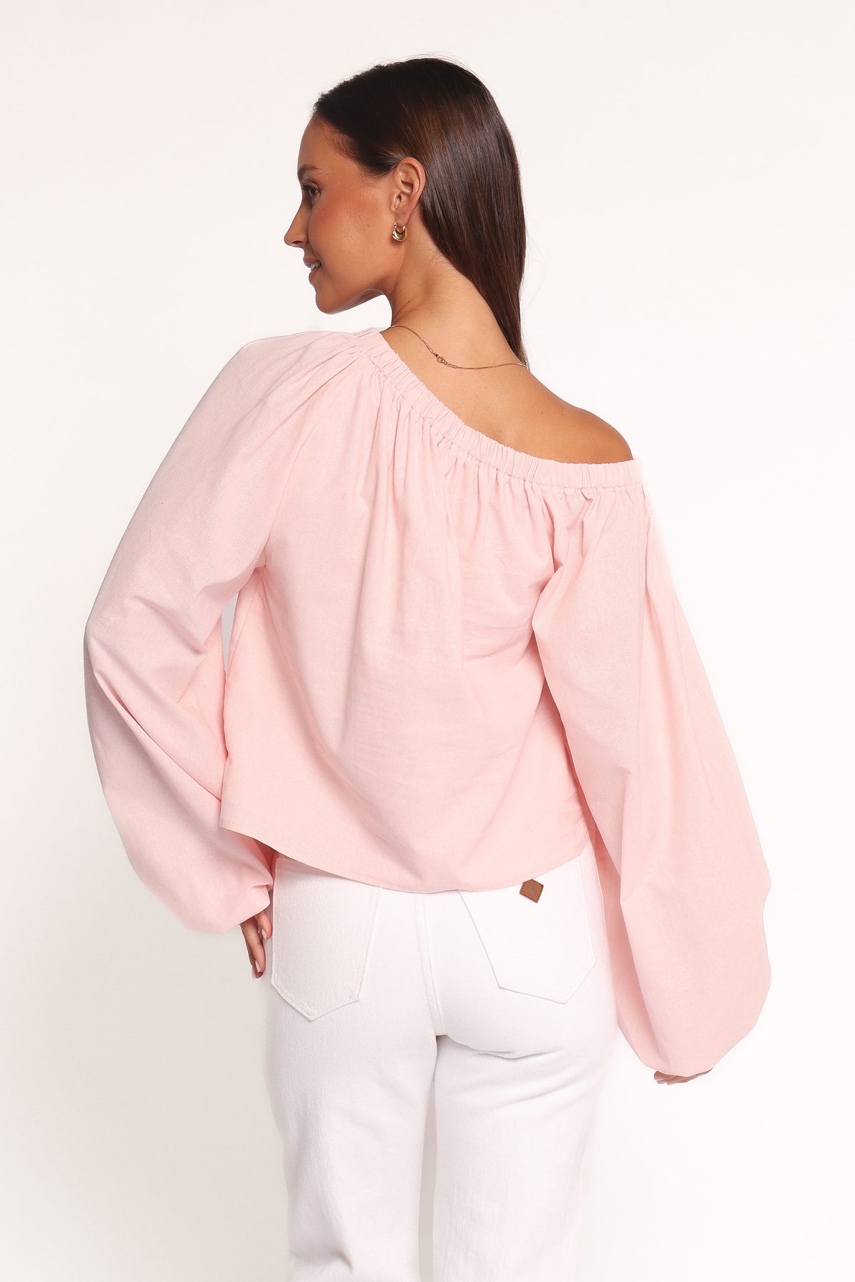 Zion Off Shoulder Long Sleeve Top in Pale Pink – view 3 of 6