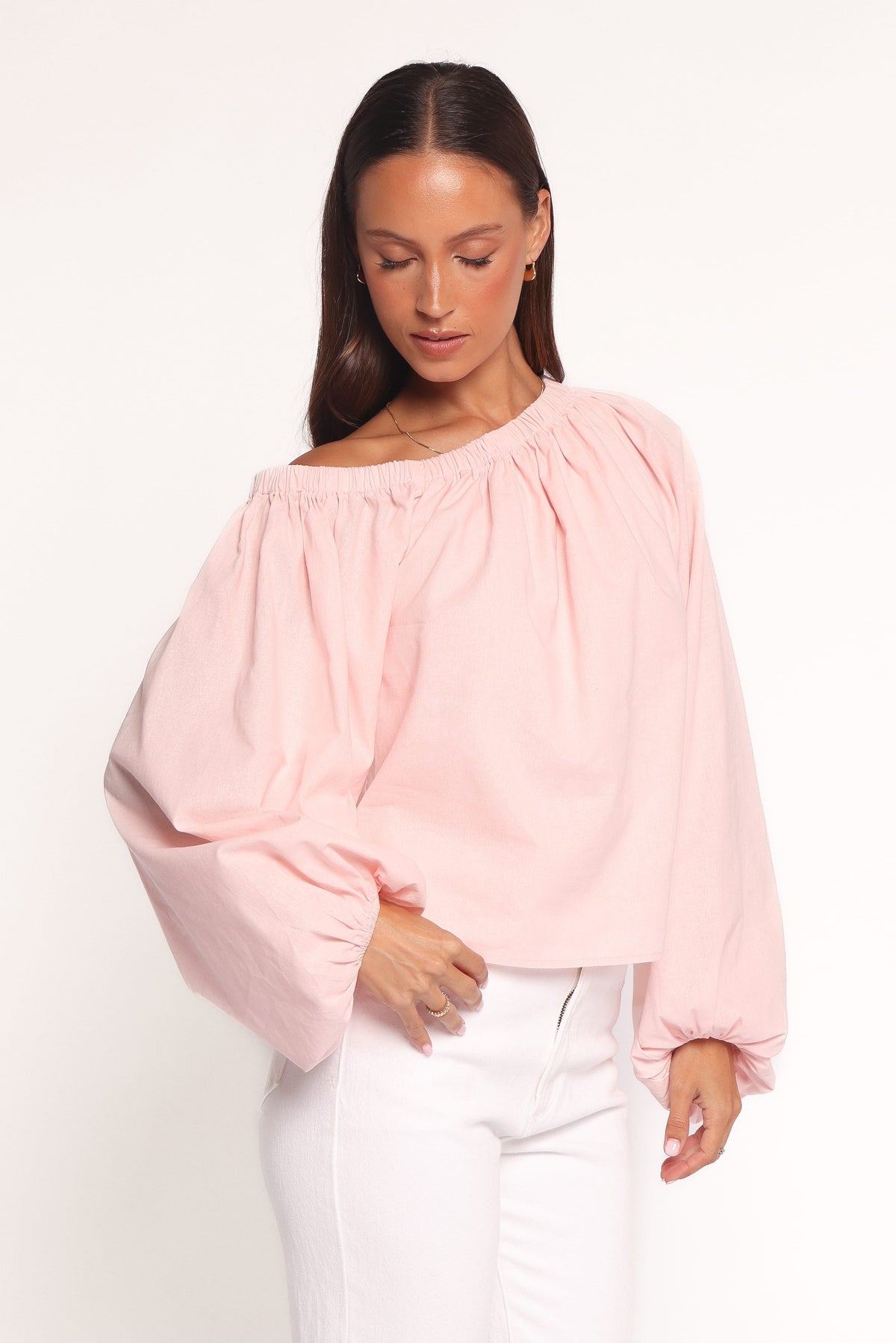 Zion Off Shoulder Long Sleeve Top in Pale Pink – view 4 of 6