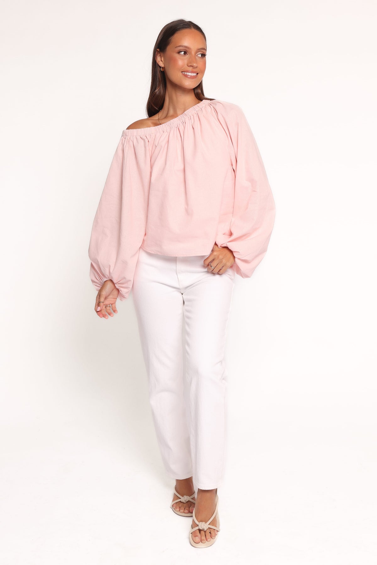 Zion Off Shoulder Long Sleeve Top in Pale Pink – view 5 of 6