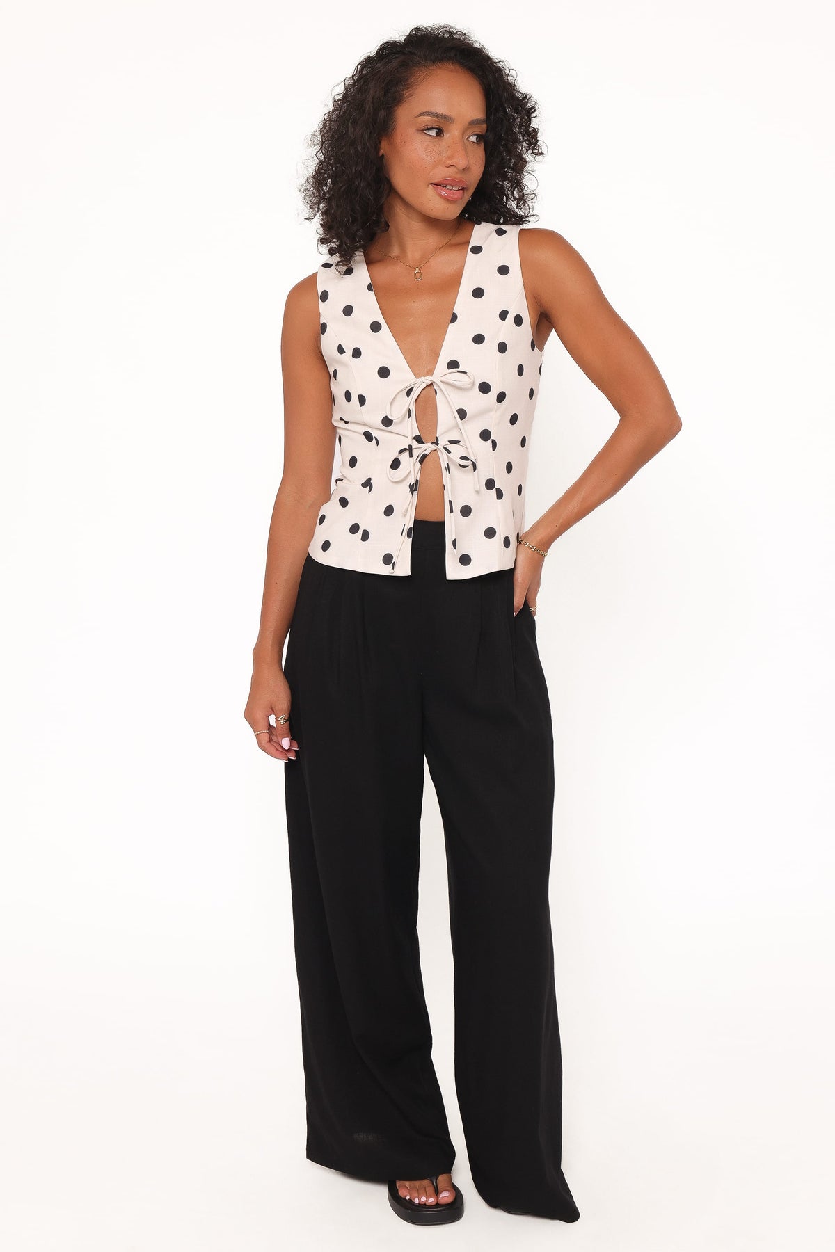 Zoie Tie Front Vest in Cream Polka Dot – view 5 of 6