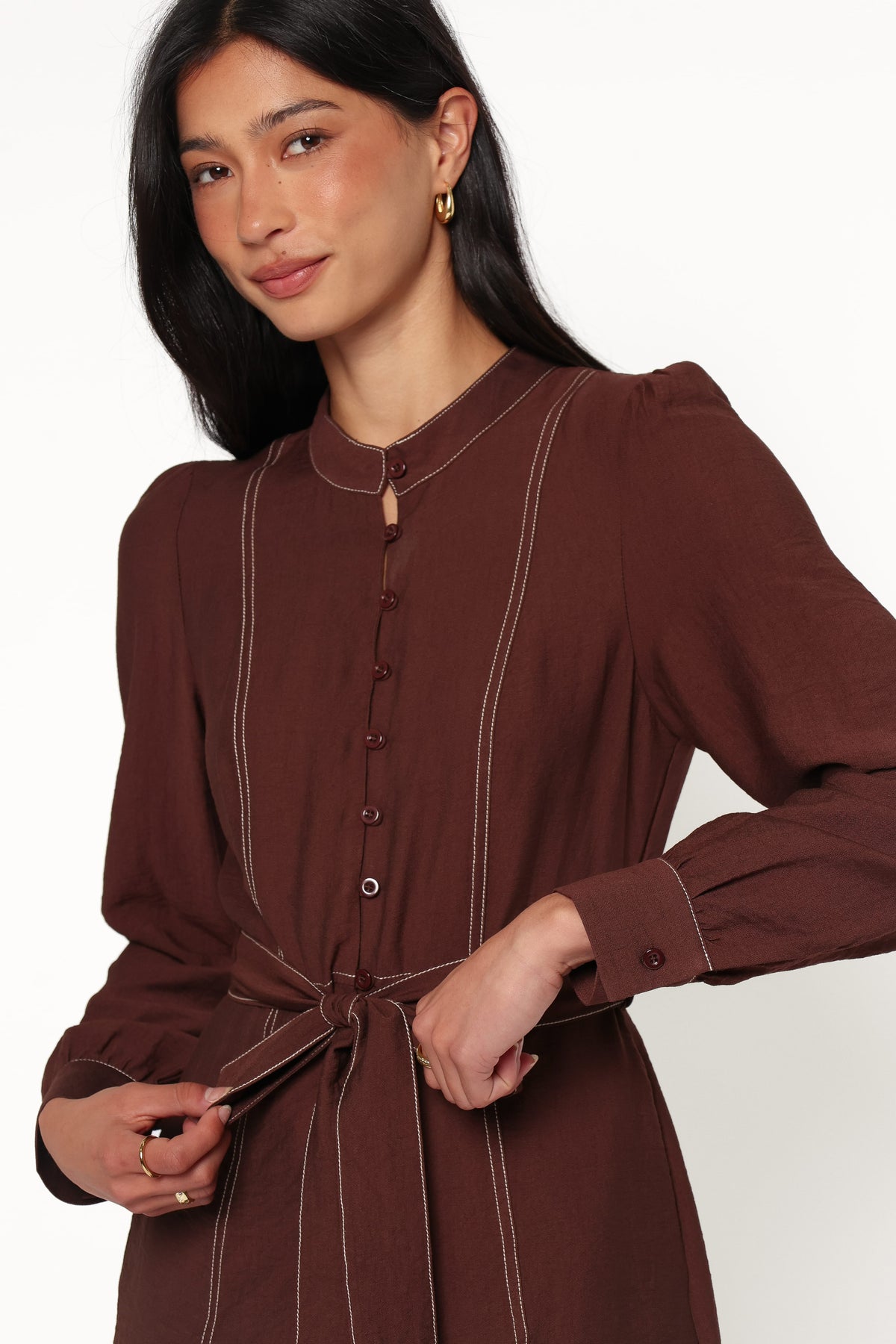 Benni Long Sleeve Romper in Chocolate – view 5 of 7