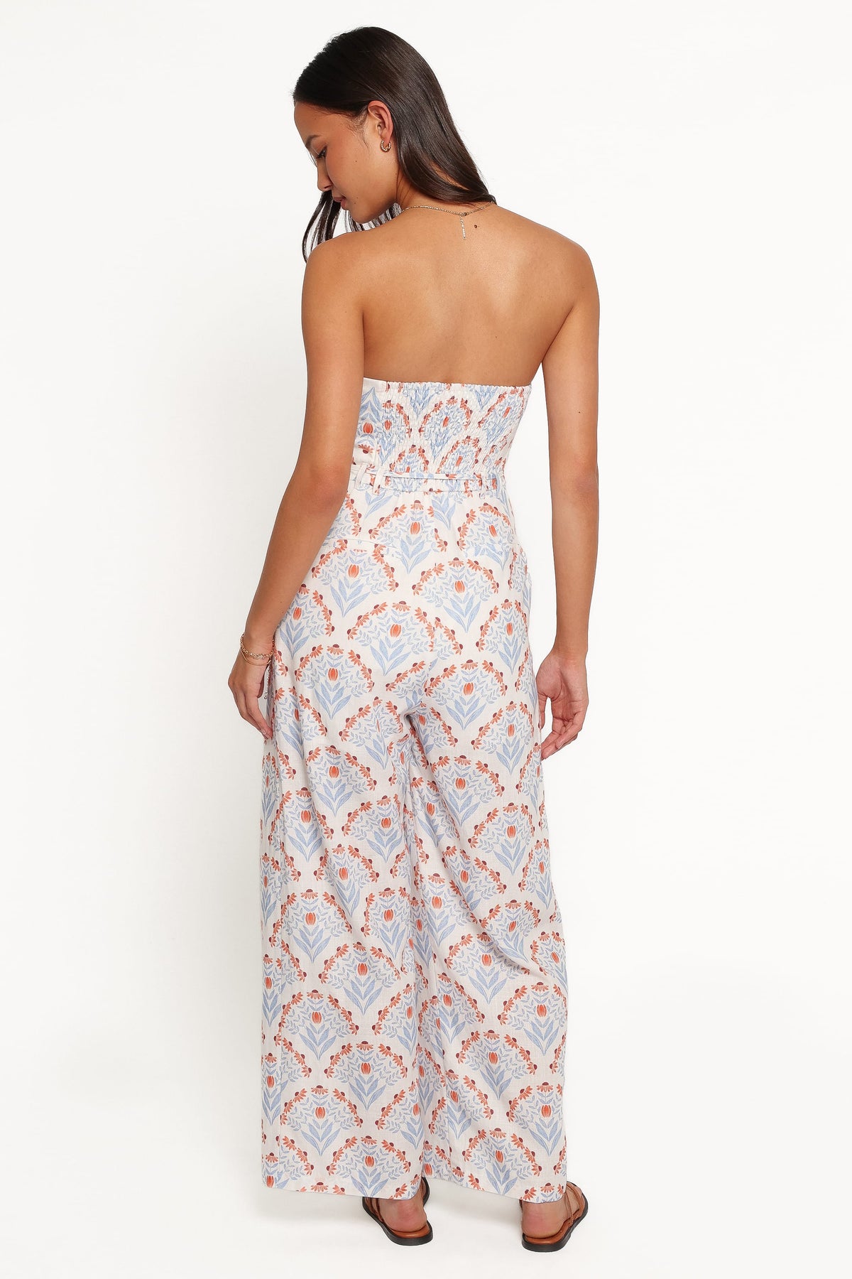 Calliope Tie Waist Jumpsuit in White Blue – view 4 of 8