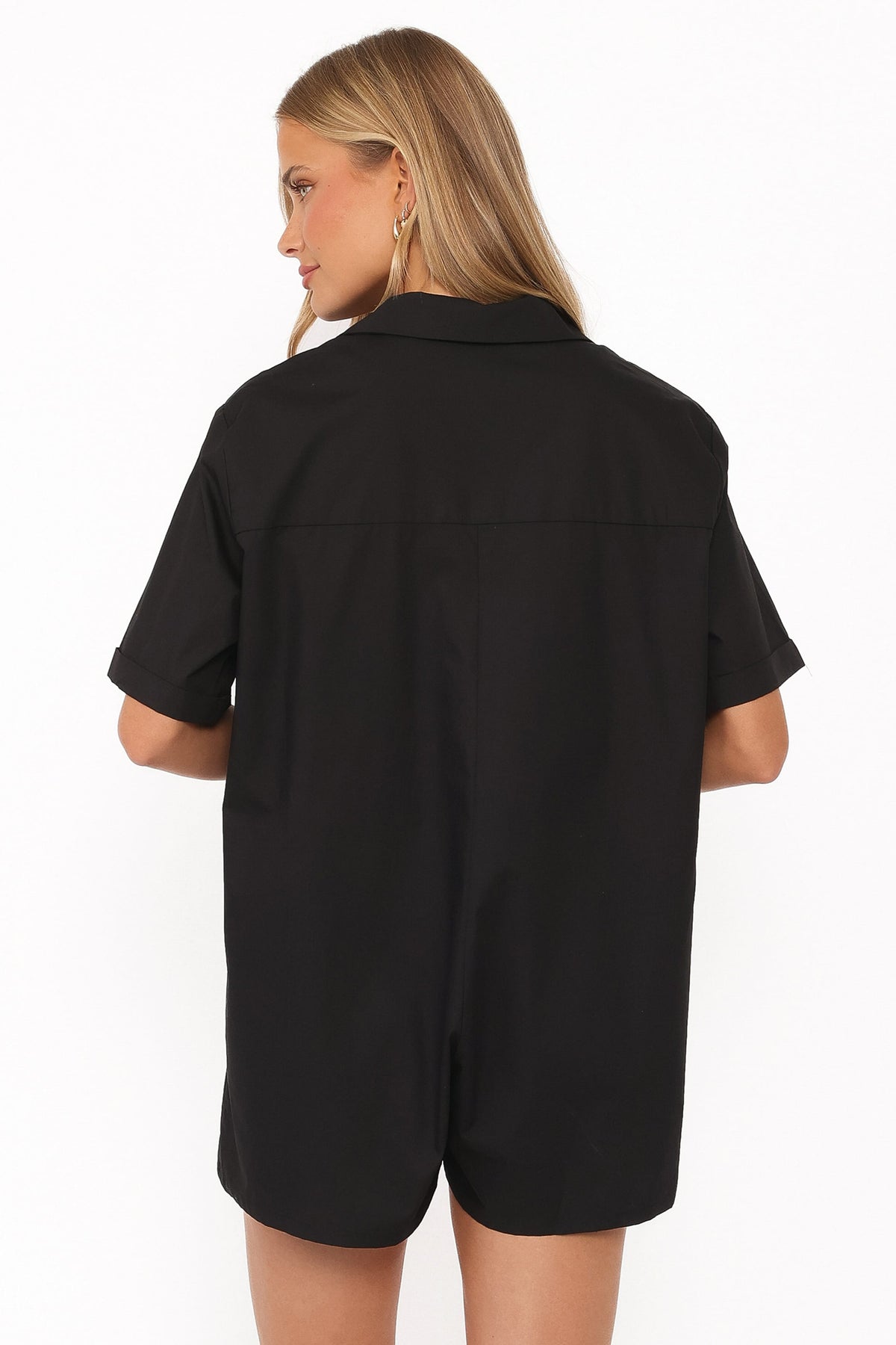 Calypso Button Front Romper in Black – view 4 of 6