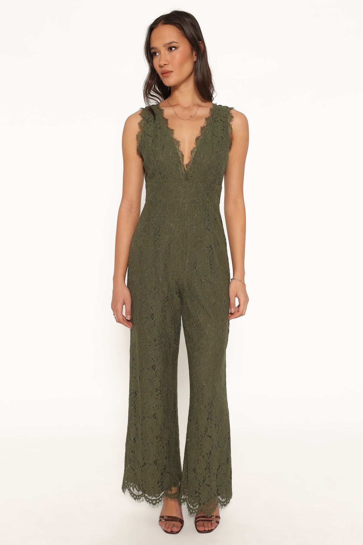 Eloise Lace Jumpsuit in Olive Green – view 5 of 7