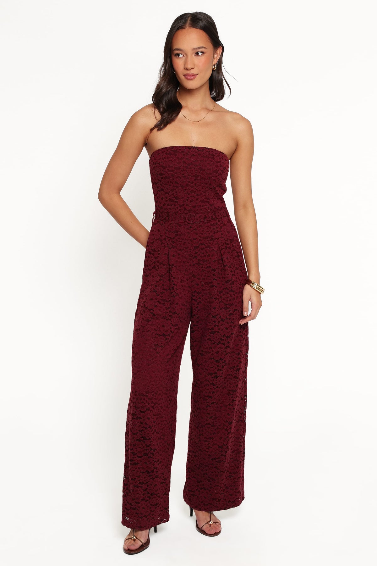Harlie Strapless Lace Jumpsuit in Burgundy – view 3 of 7