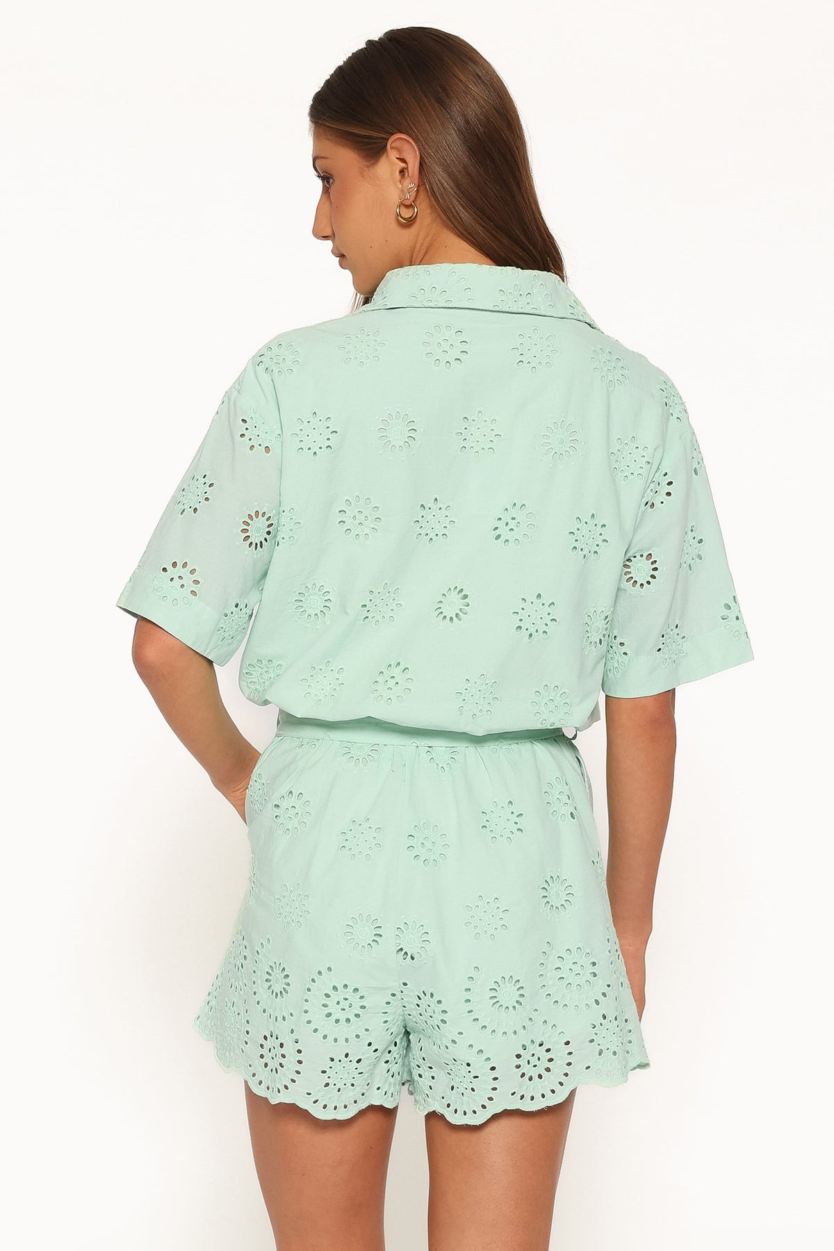 Jamie Tie Front Romper in Mint Broderie – view 4 of 6
