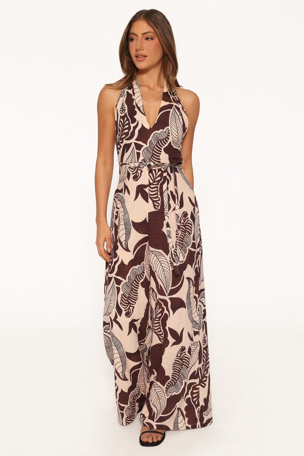 Kehlani Halterneck Jumpsuit in Brown Floral – view 1 of 5