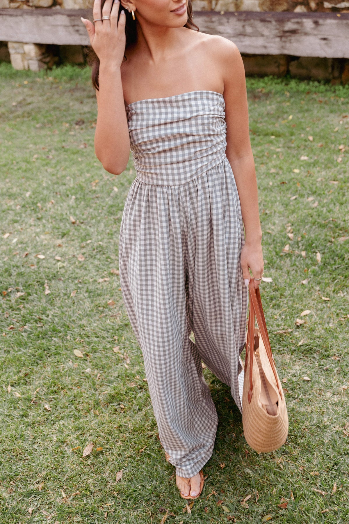 Paige Strapless Jumpsuit in Black White Gingham – view 8 of 8