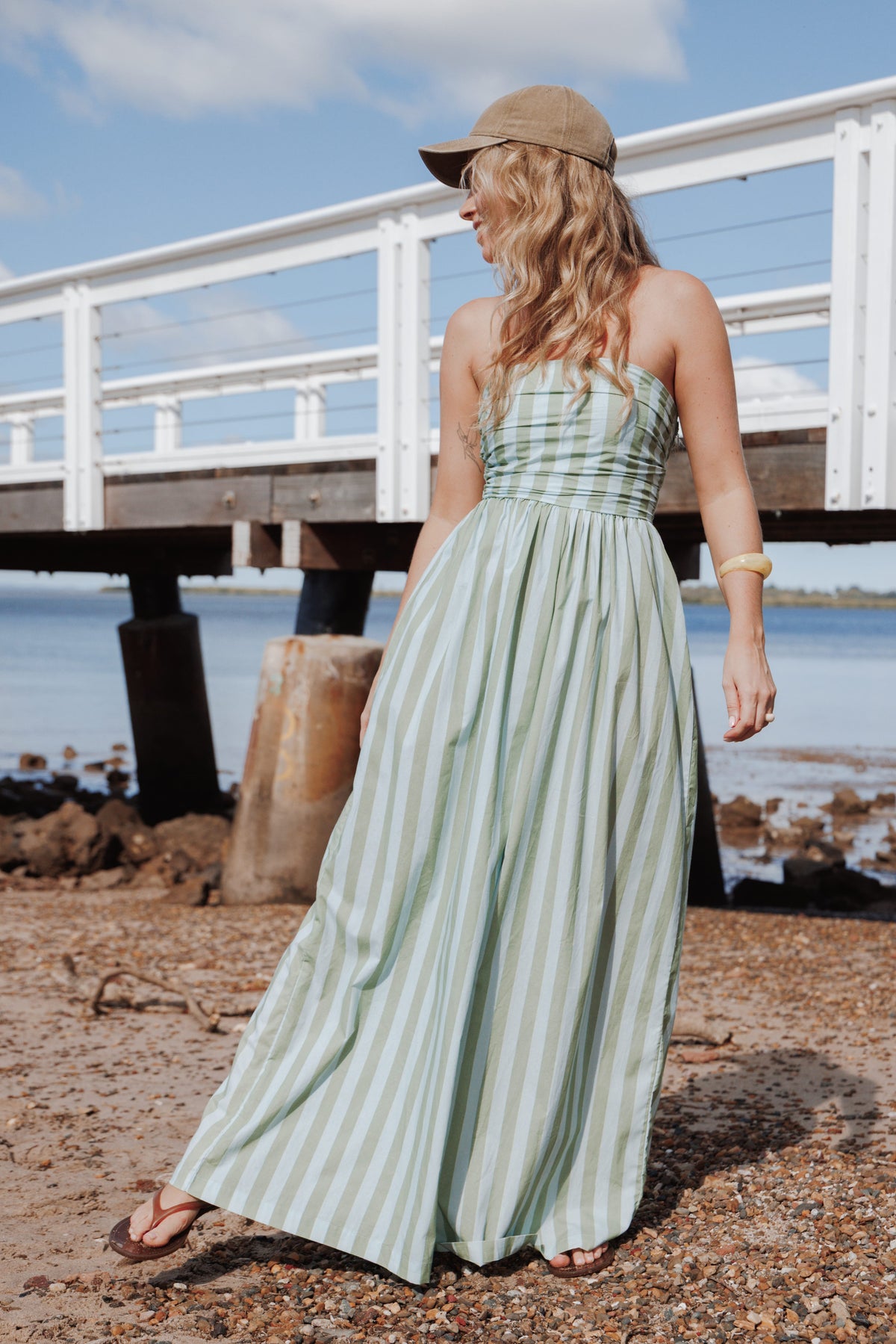 Paige Strapless Jumpsuit in Blue/Green Stripe – view 1 of 7