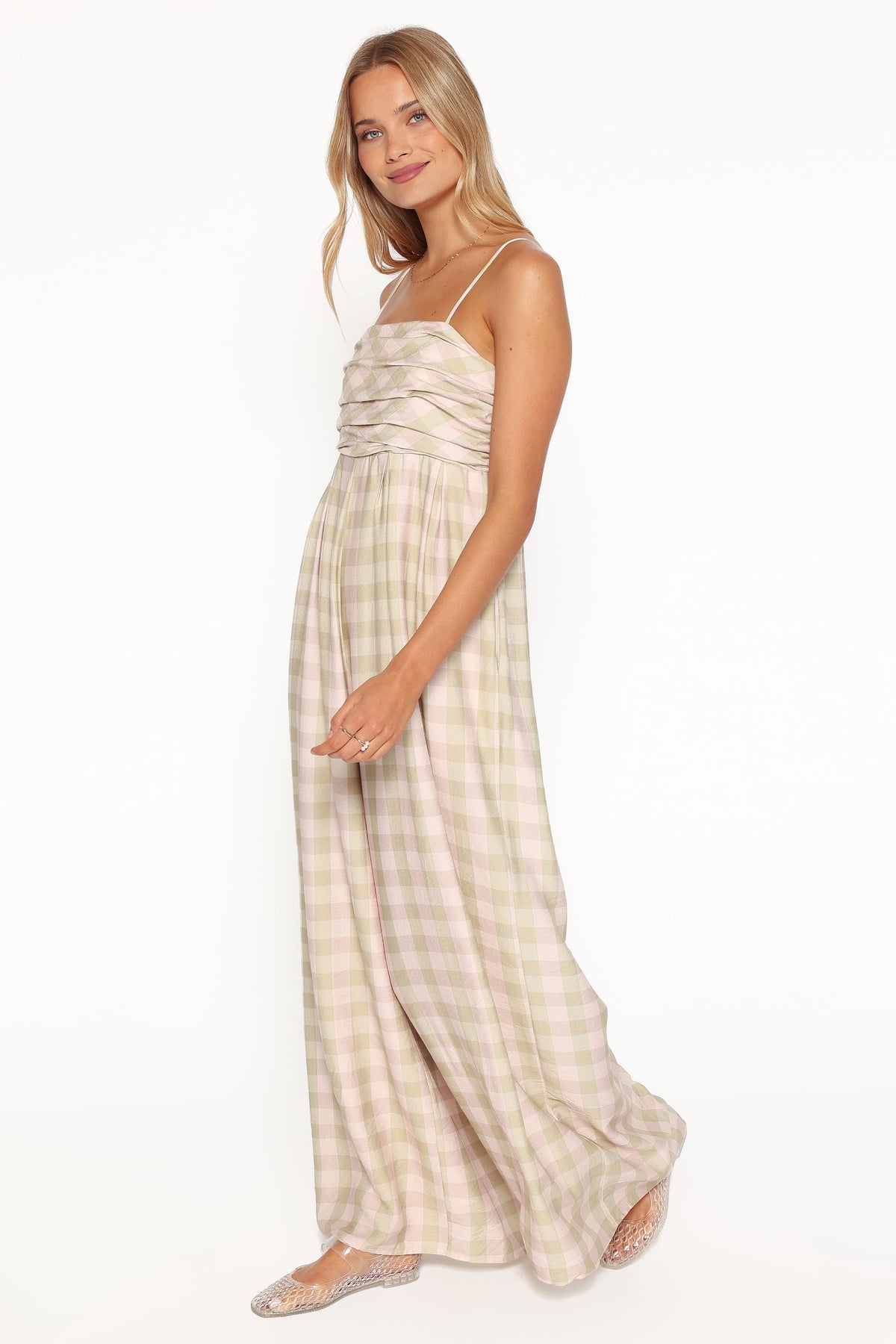 Pricilla Jumpsuit in Green/Pink Gingham – view 4 of 7
